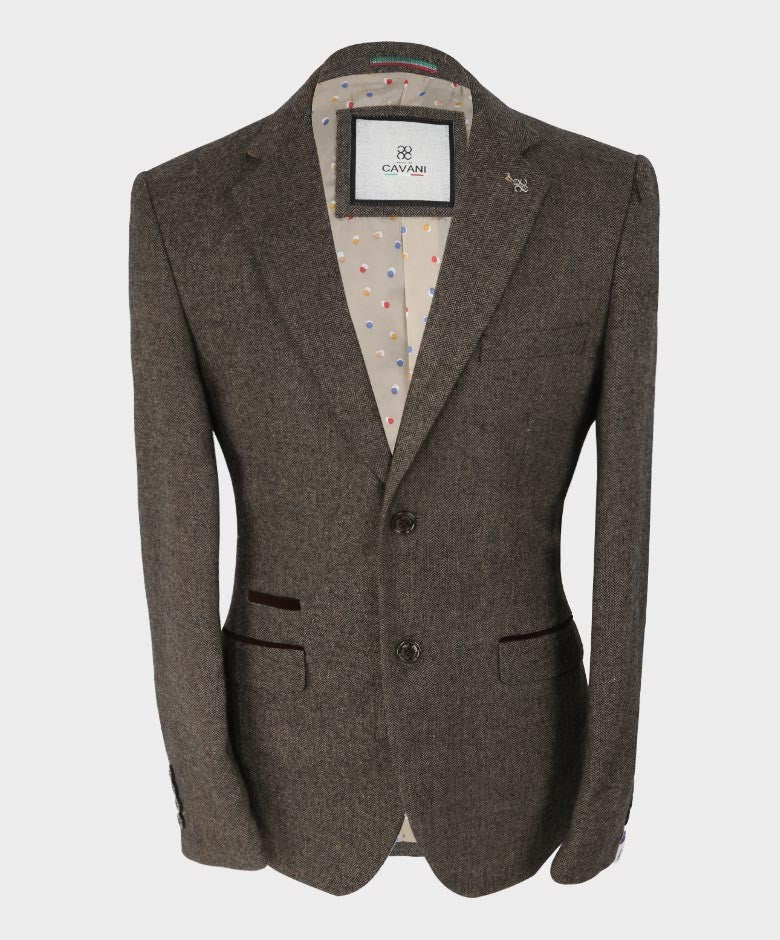 Men’s Brown Herringbone Tweed Slim Fit Suit Jacket MARTEZ