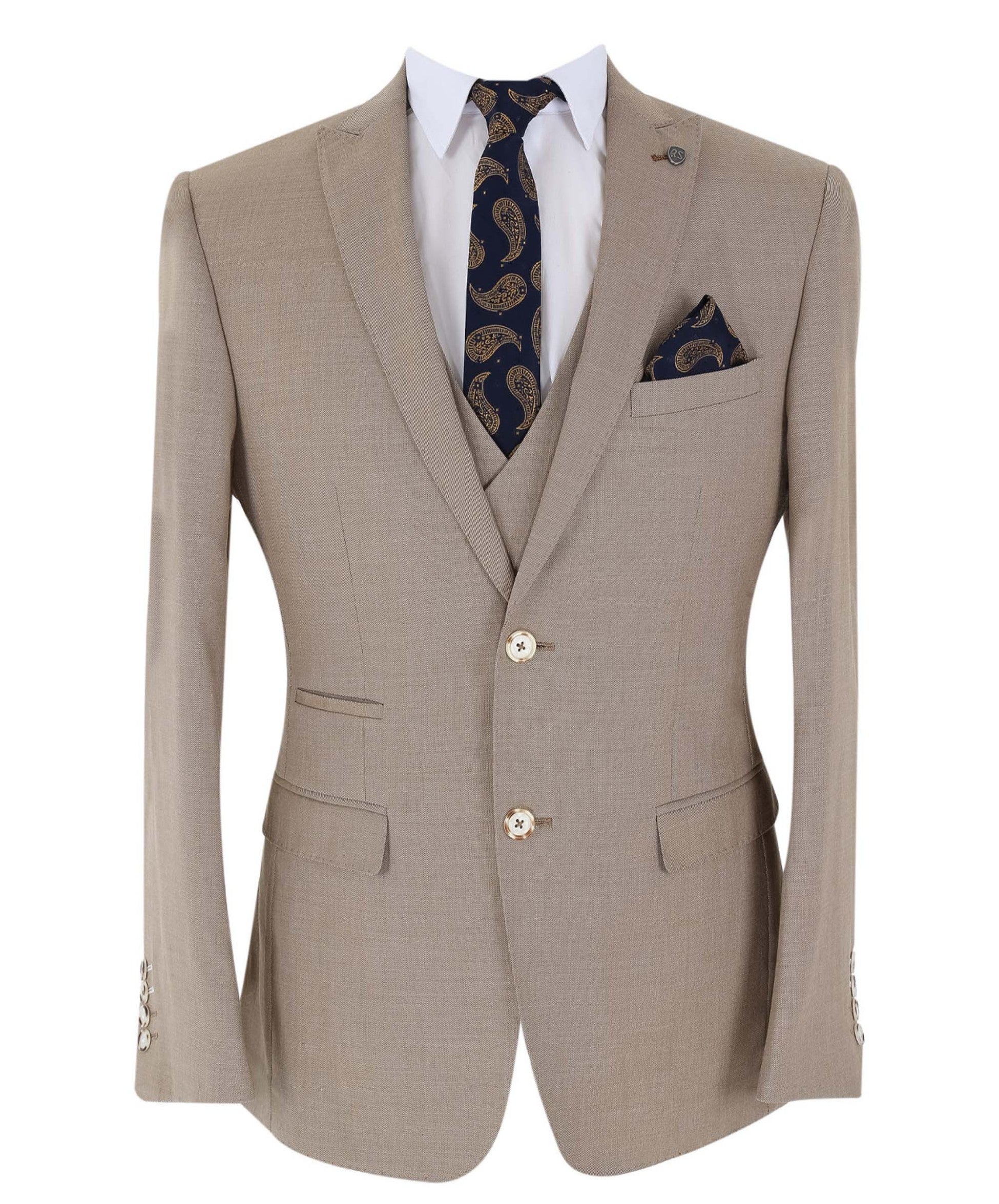 JAMES Men’s Tailored Fit Taupe Beige Suit - 3-Piece
