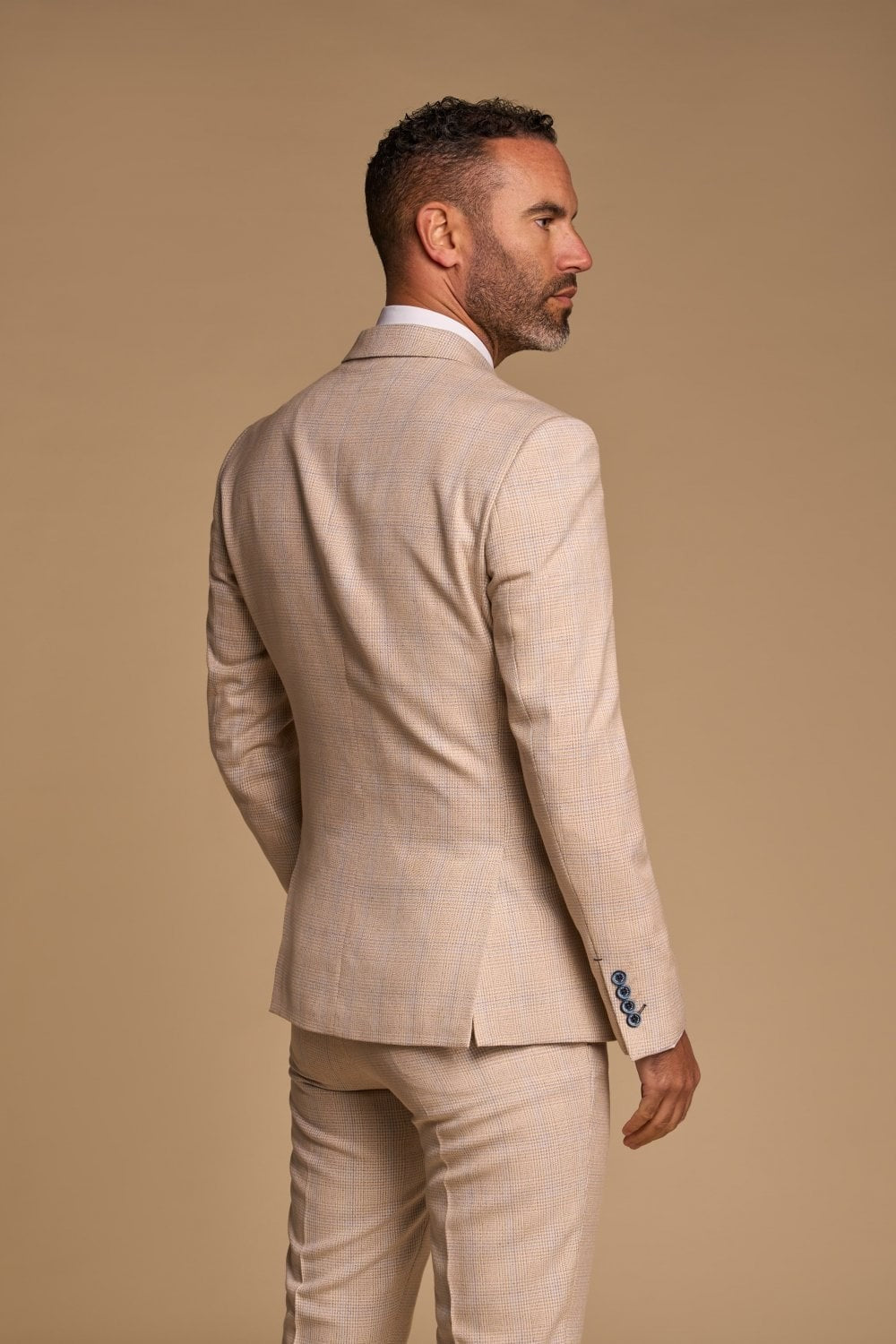 Men's Glen Check Double-breasted Suit Jacket - CARIDI - Beige