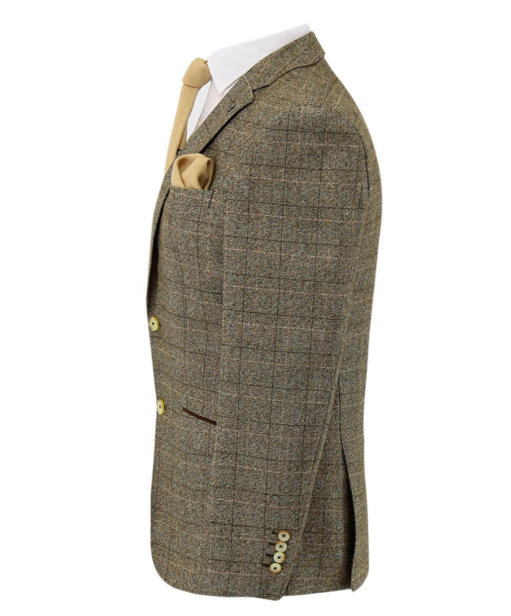 Men’s Beige Tweed Windowpane Check Suit Jacket LIAM