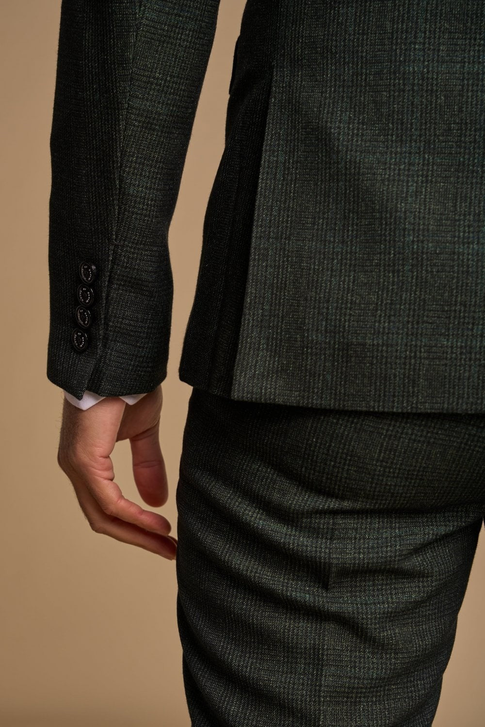 Men's Glen Check Double-breasted Suit Jacket - CARIDI - Olive Green