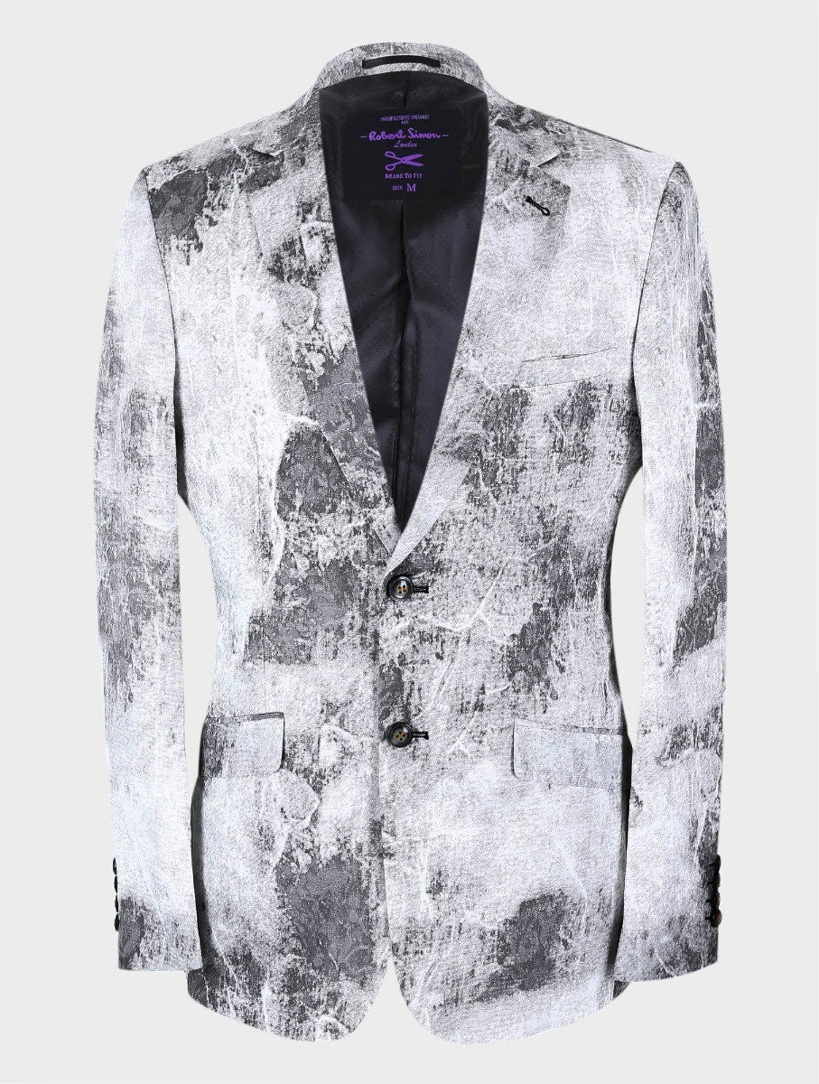 Men’s Grey Abstract Print Slim Fit Blazer BERLUCONI