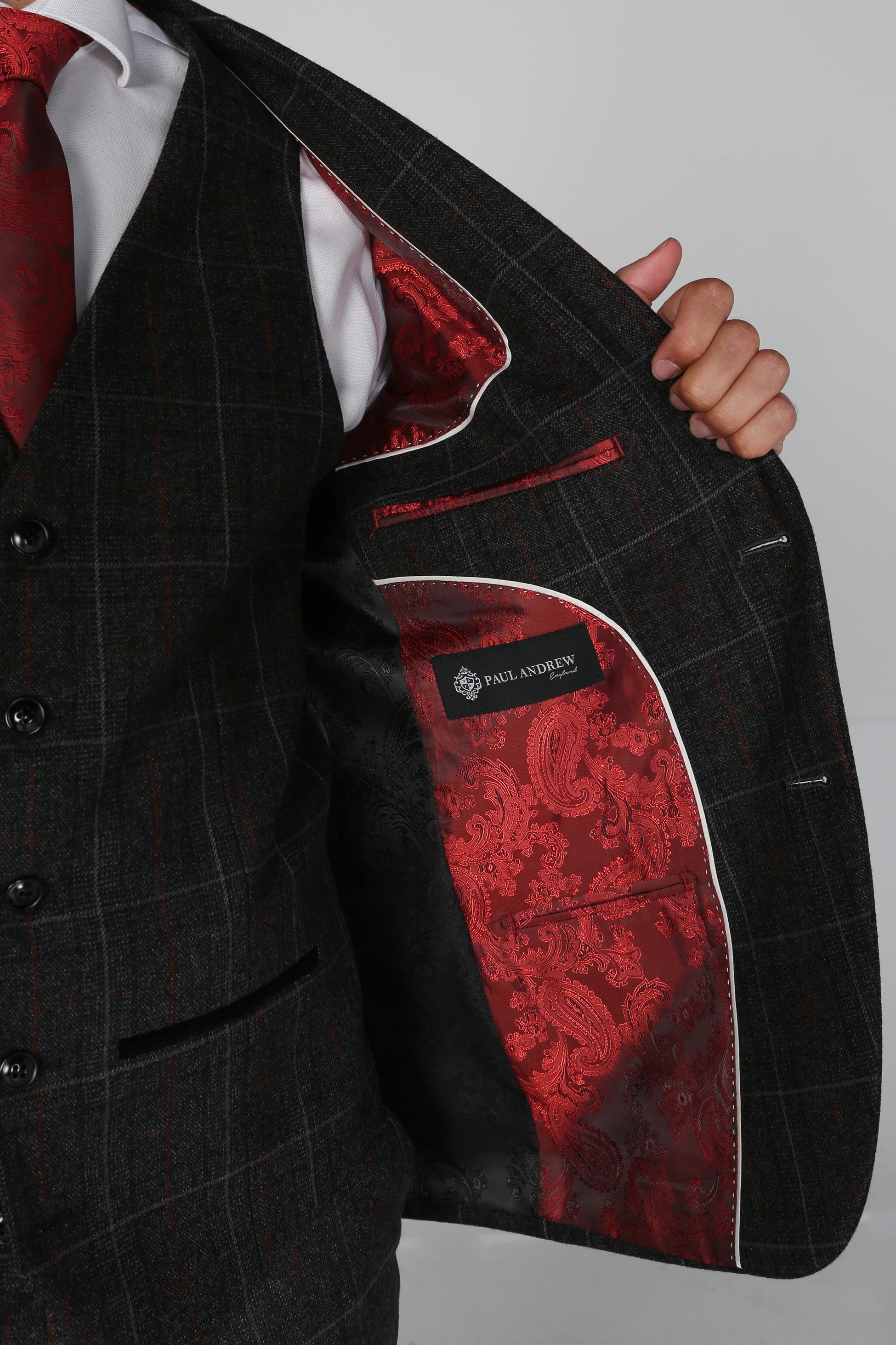 Men's Windowpane Tailored Fit Suit Jacket- HARVEY - Charcoal Grey