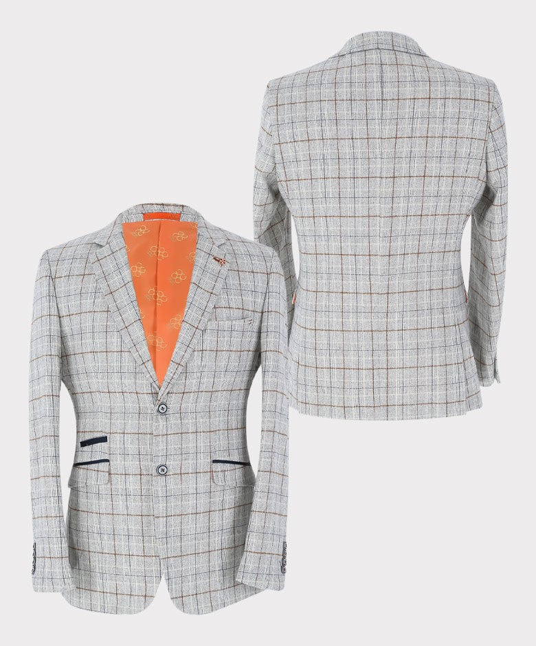 Men's Cody Ice Blue 3-Piece Tweed Windowpane Formal Slim Fit Set