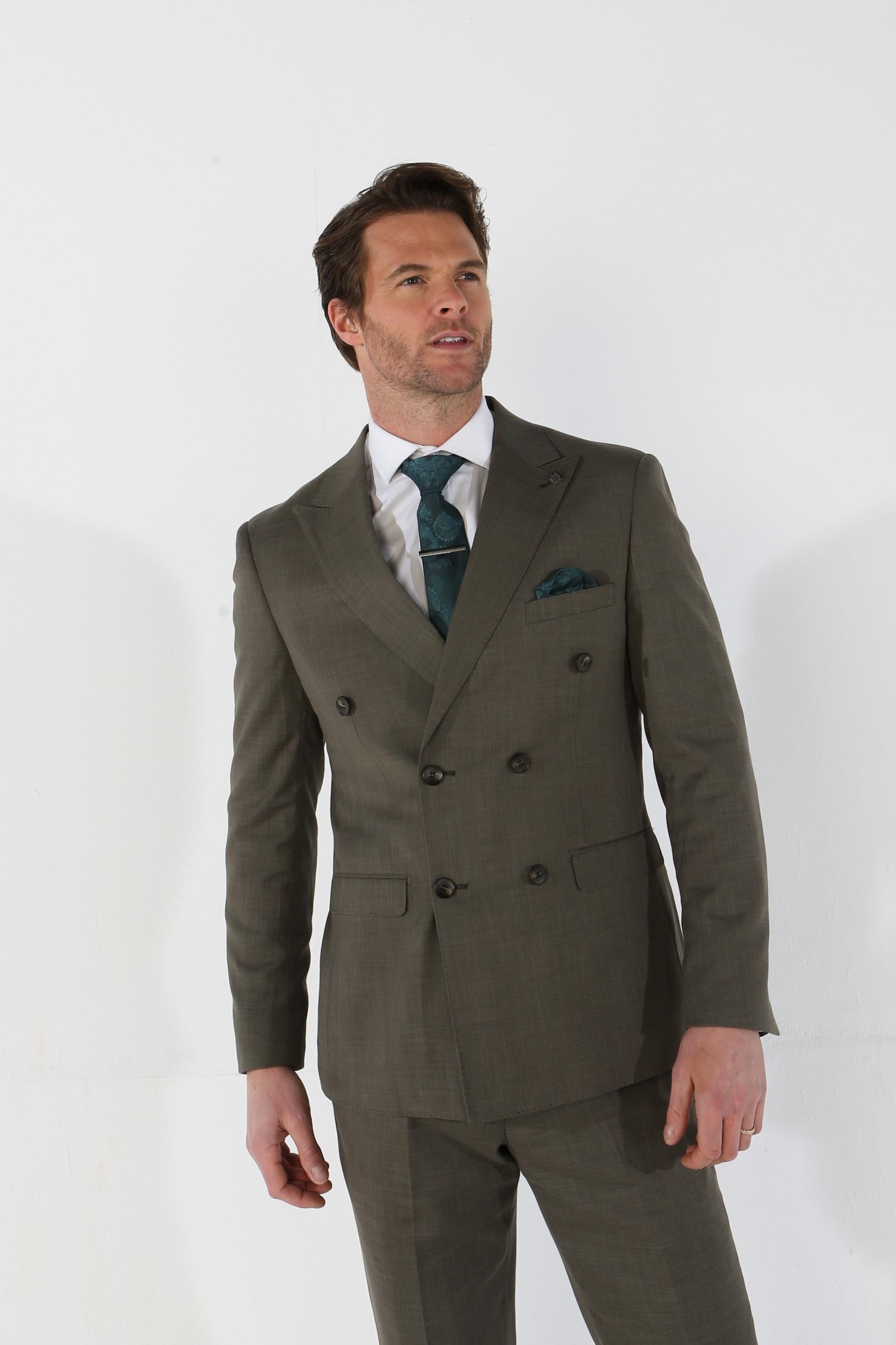 KURT Men’s Tailored Fit Plaid Double Breasted Sage Green Suit