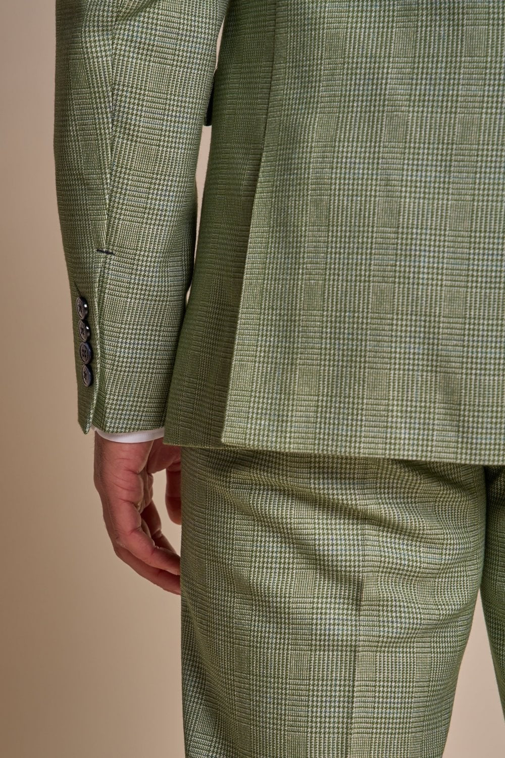 Mens Sage Green 3 Piece Tweed Glen Check Suit CARIDI