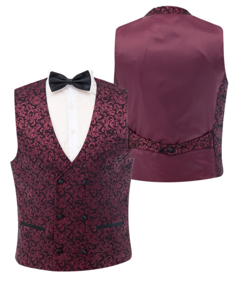AARON Burgundy Men's Patterned Shimmer Tuxedo Suit
