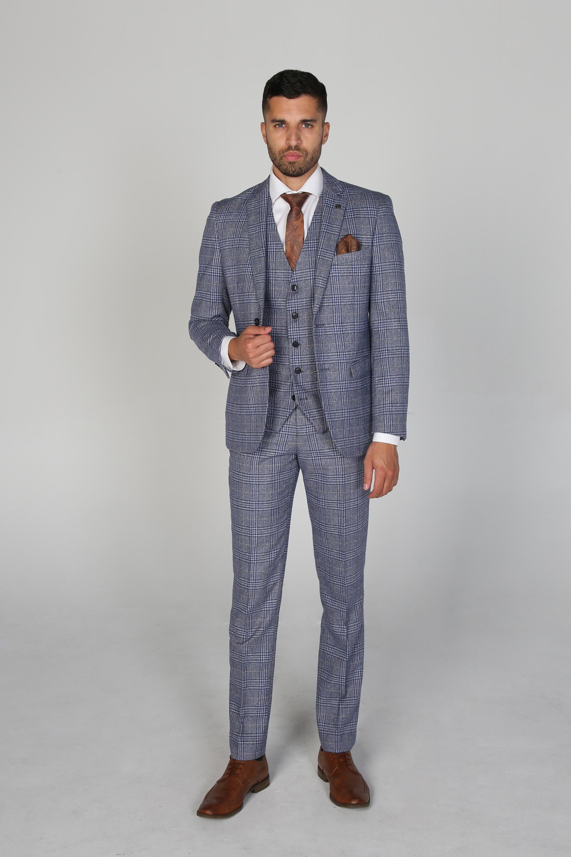 Men's Victor Sapphire Blue Retro Check Tailored Fit Suit