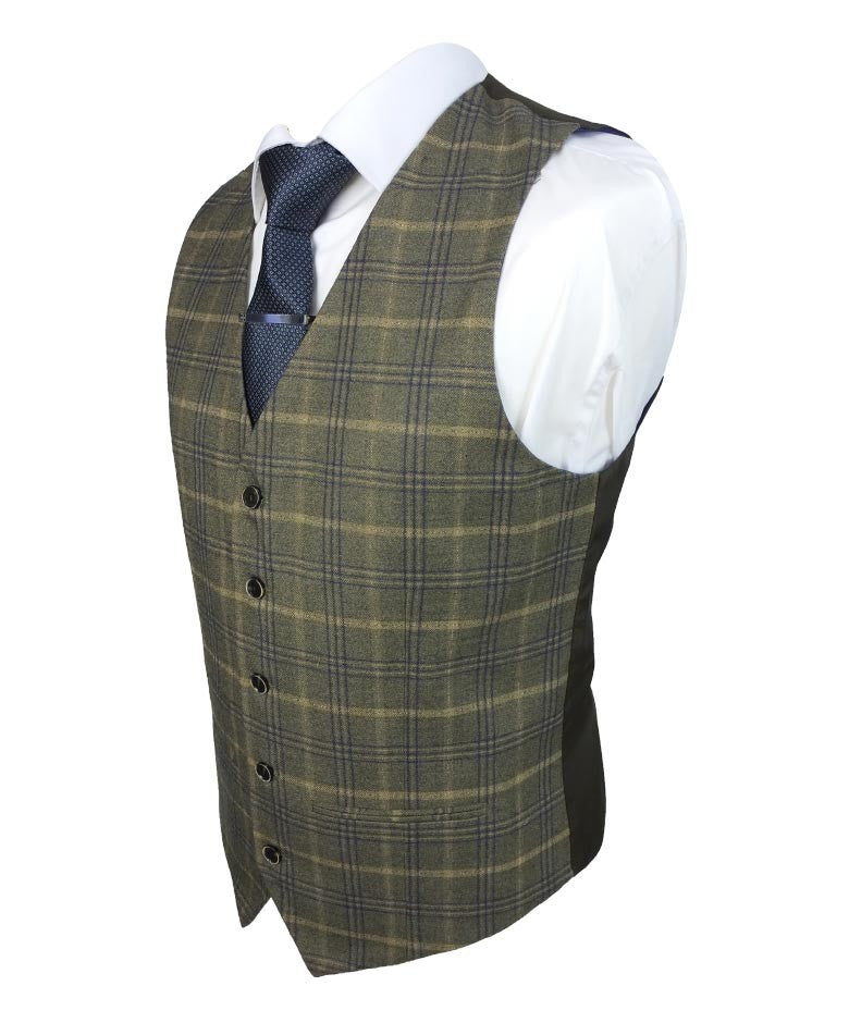 KENNETH Men’s Tailored Fit Retro Check Suit - Tan Brown