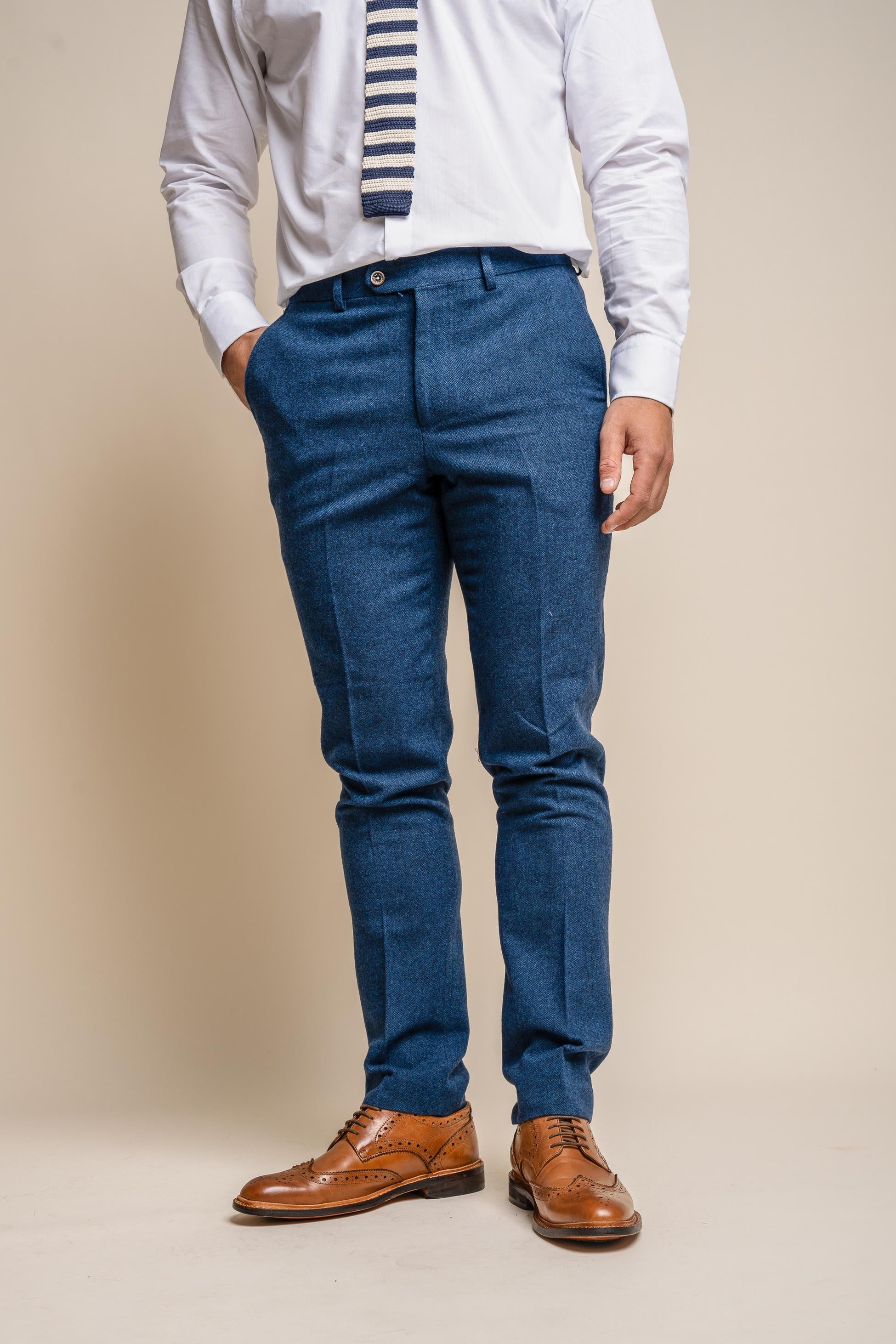 Orson Blue Men's Suit with Marco Ecru Waistcoat Combined Set