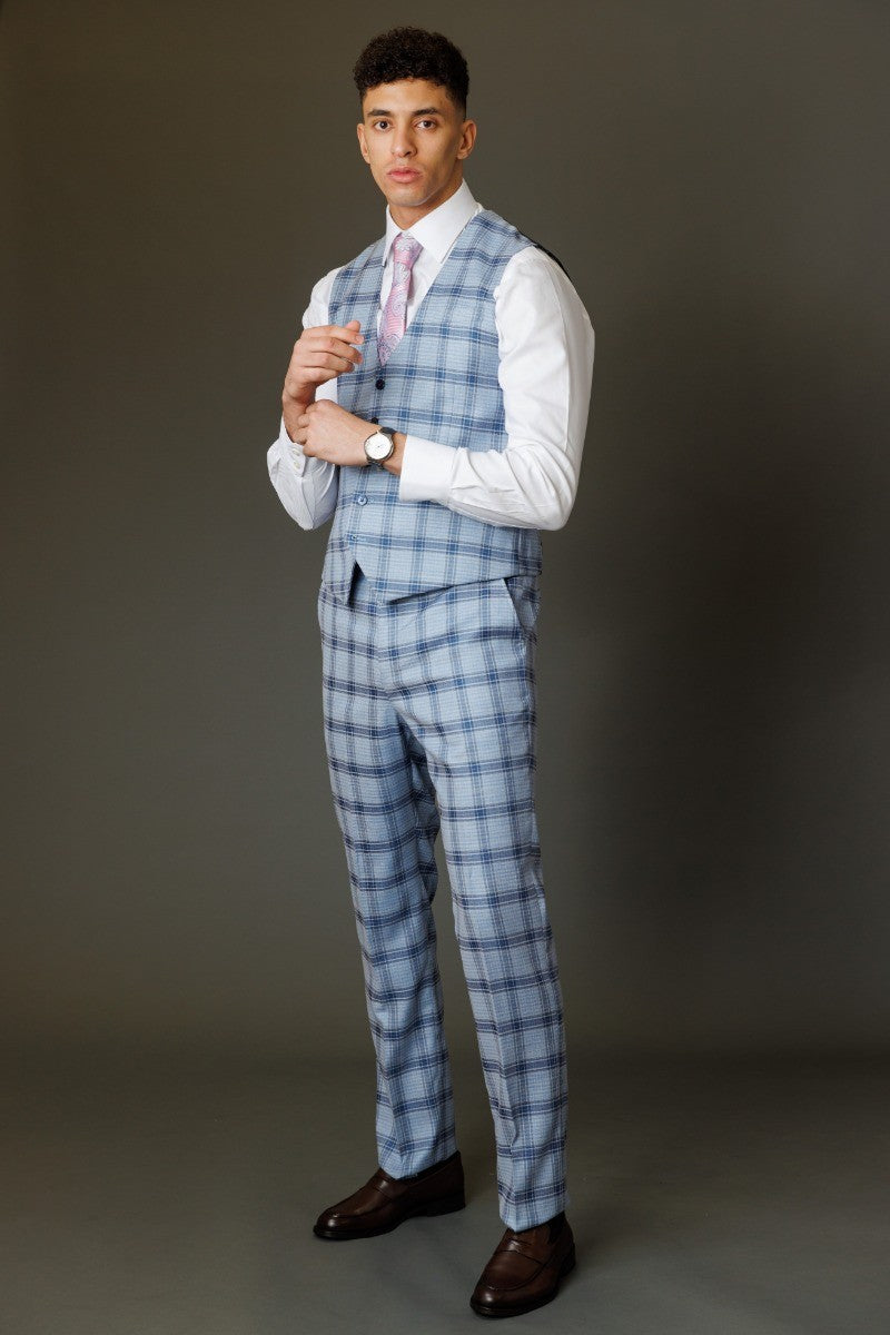 Men's Blake Powder Blue Windowpane Check Slim Fit Suit