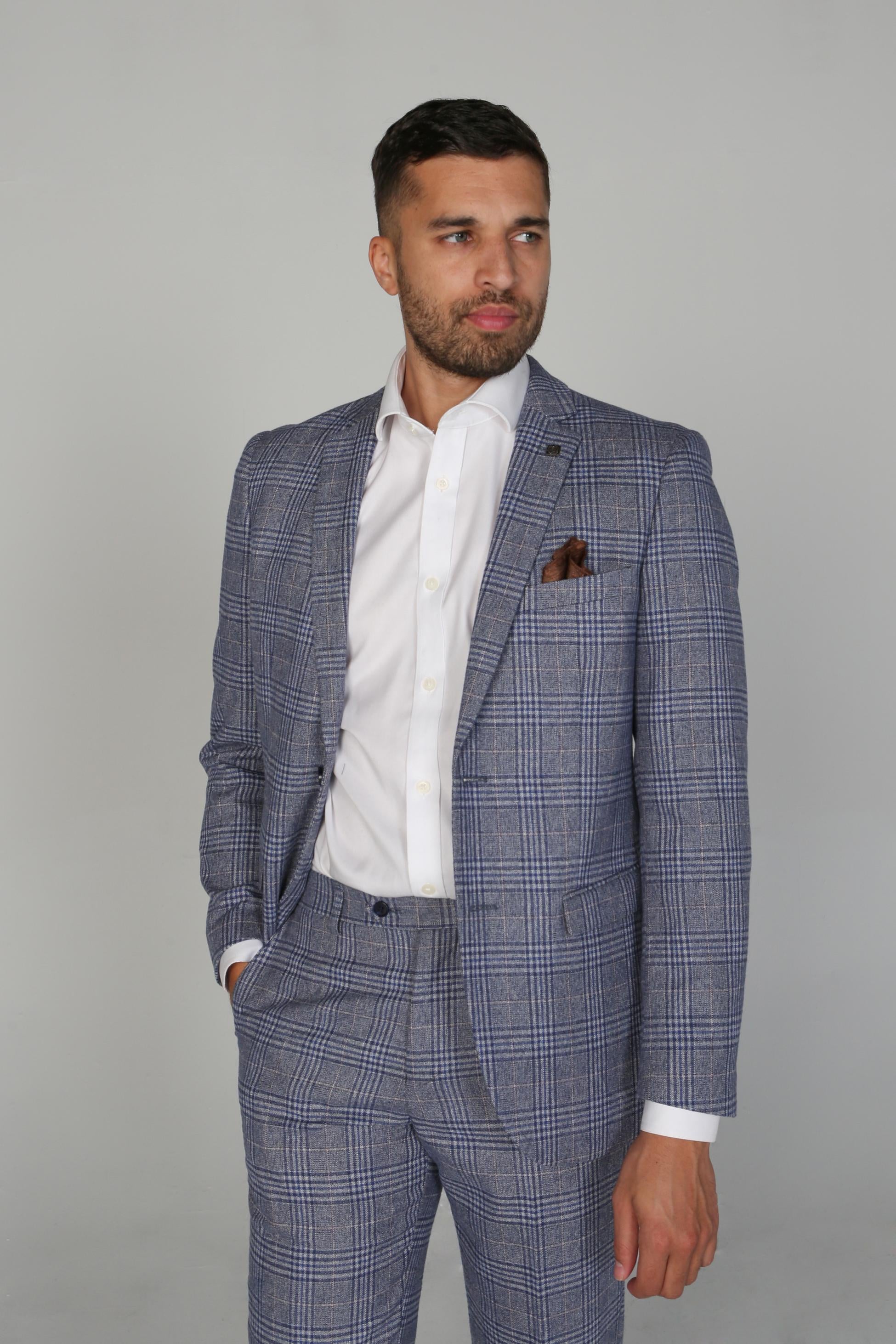 Men's Victor Sapphire Blue Retro Check Tailored Fit Suit