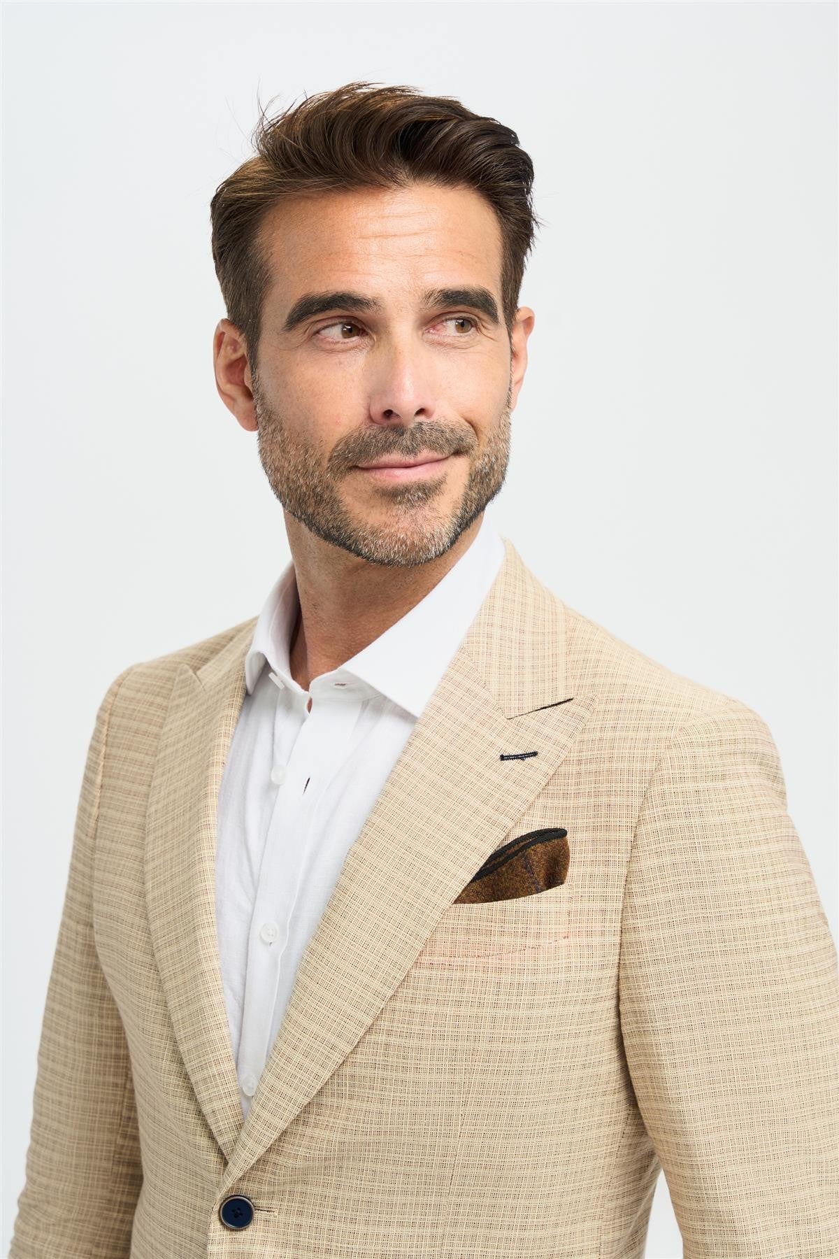 Men’s Beige Slim Fit Check Blazer  - KOVA - Beige