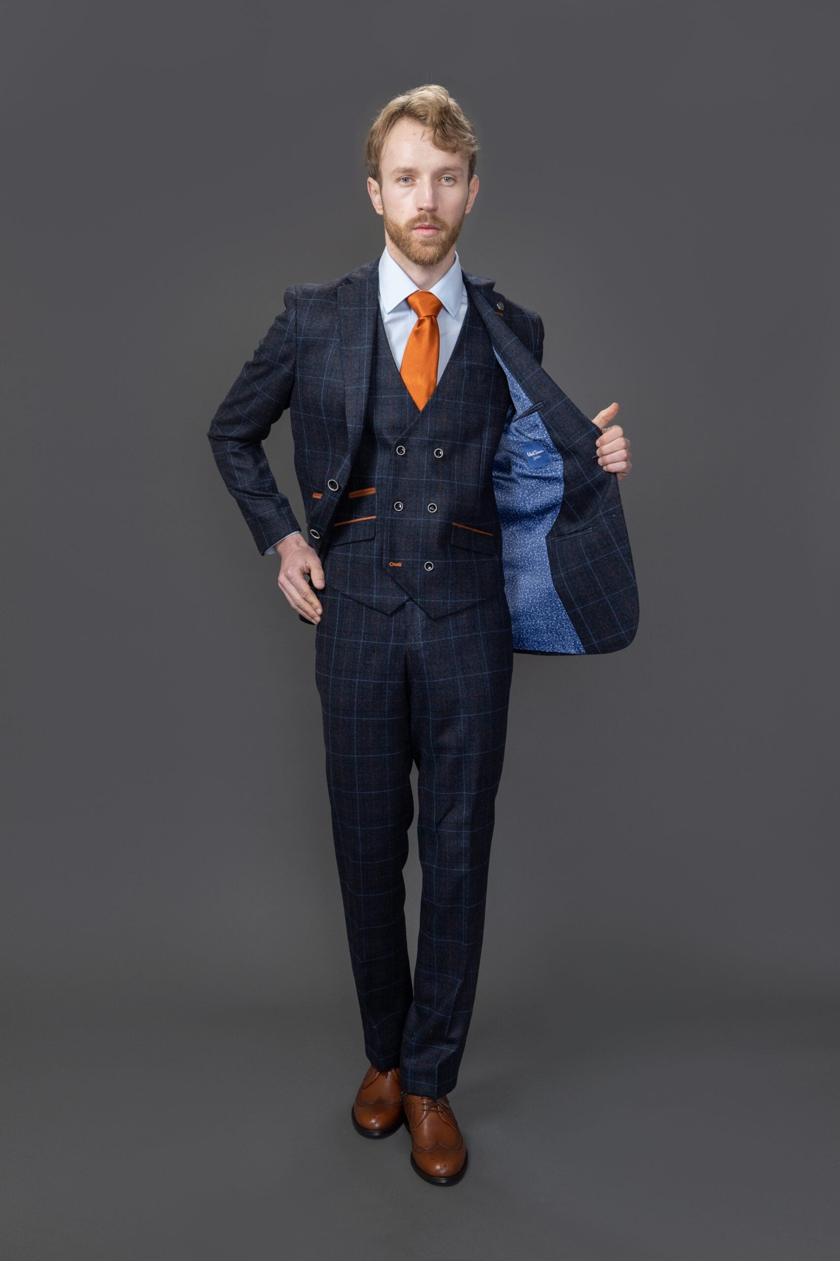 Men's Anthony Navy Blue Retro Check Tailored Heritage Suit
