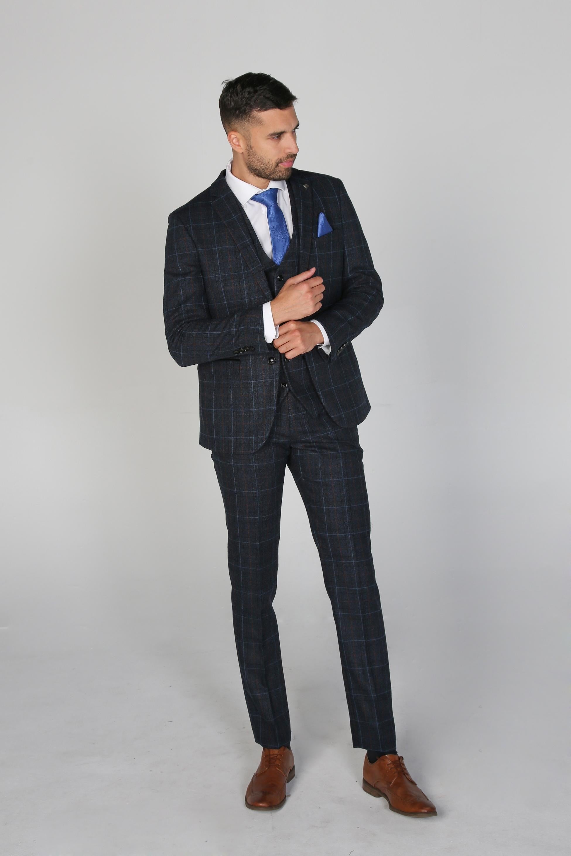 Men's Harvey Ocean Navy Windowpane Tailored Professional Suit