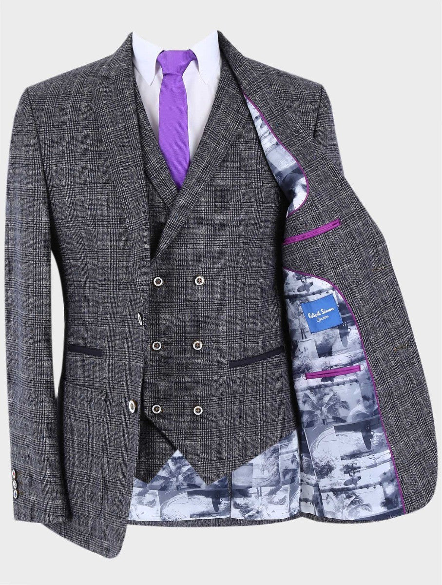 Prince Edward check slim fit blazer styled on a man