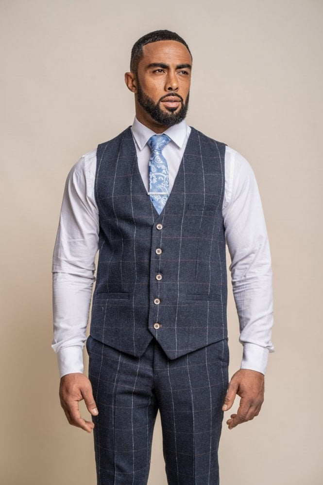 Men's Angels Premium Wool Navy Windowpane Check Suit