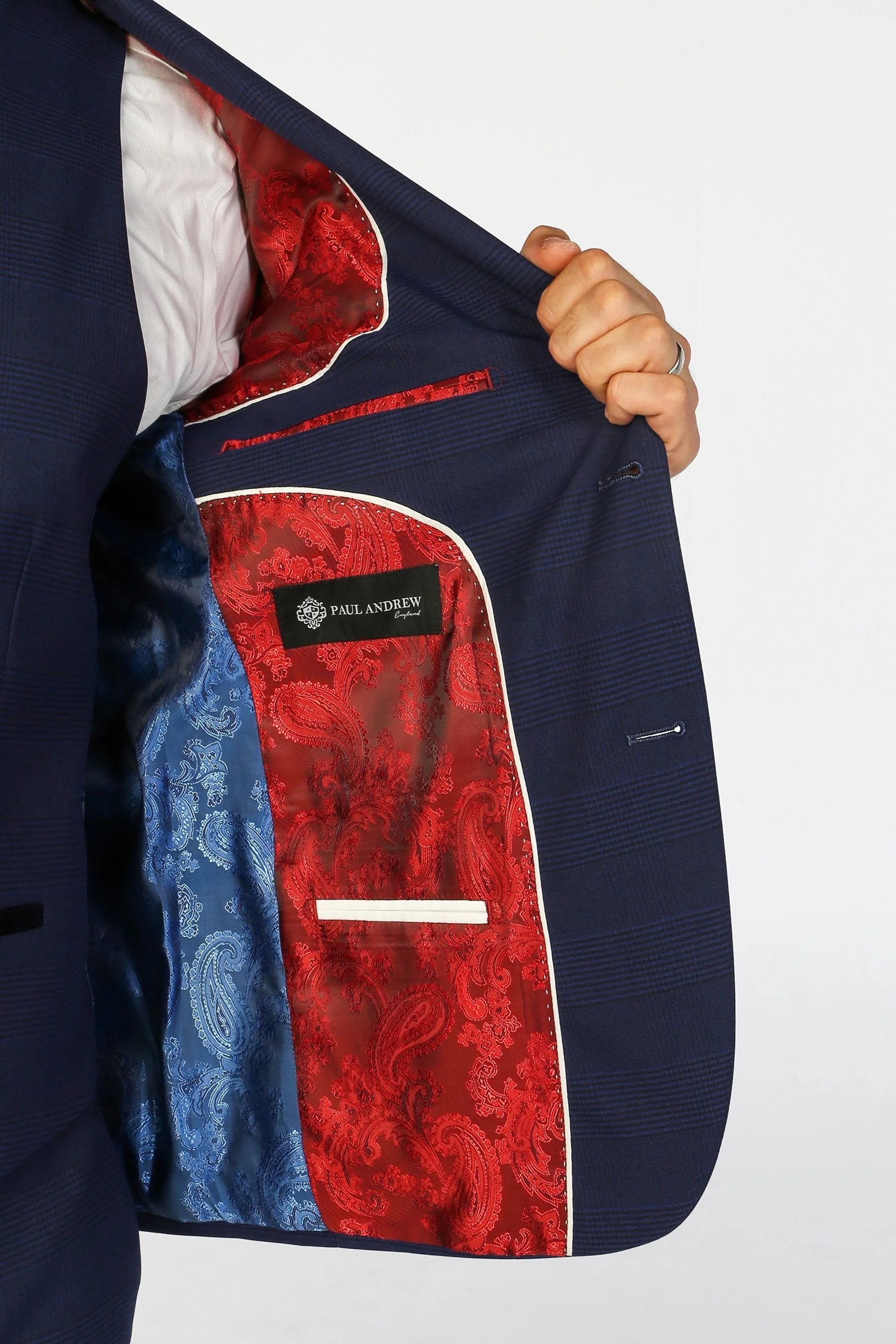 Men's Mark Deep Navy Blue Check Tailored Fit Business Suit