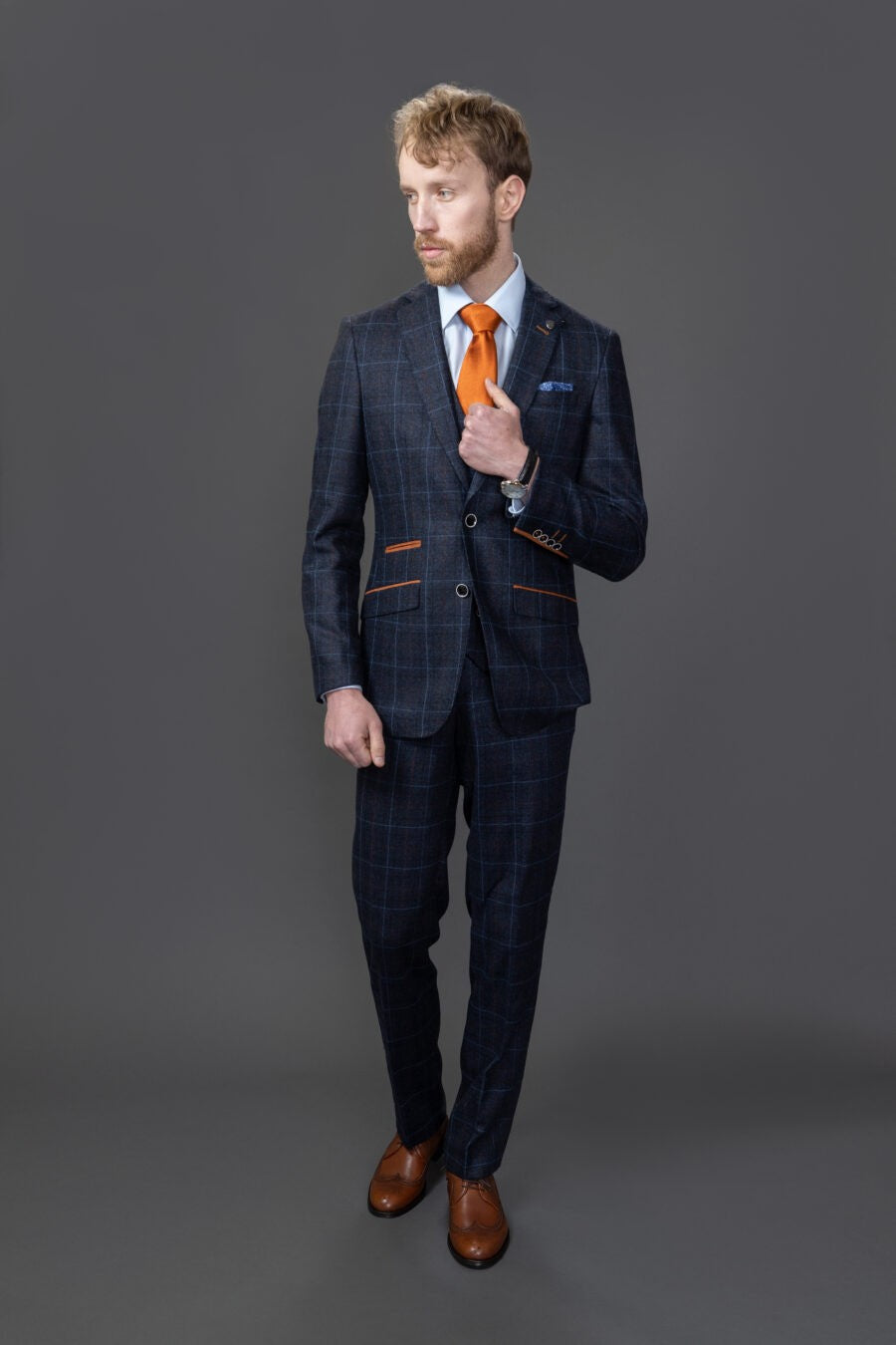 Men's Anthony Navy Blue Retro Check Tailored Heritage Suit