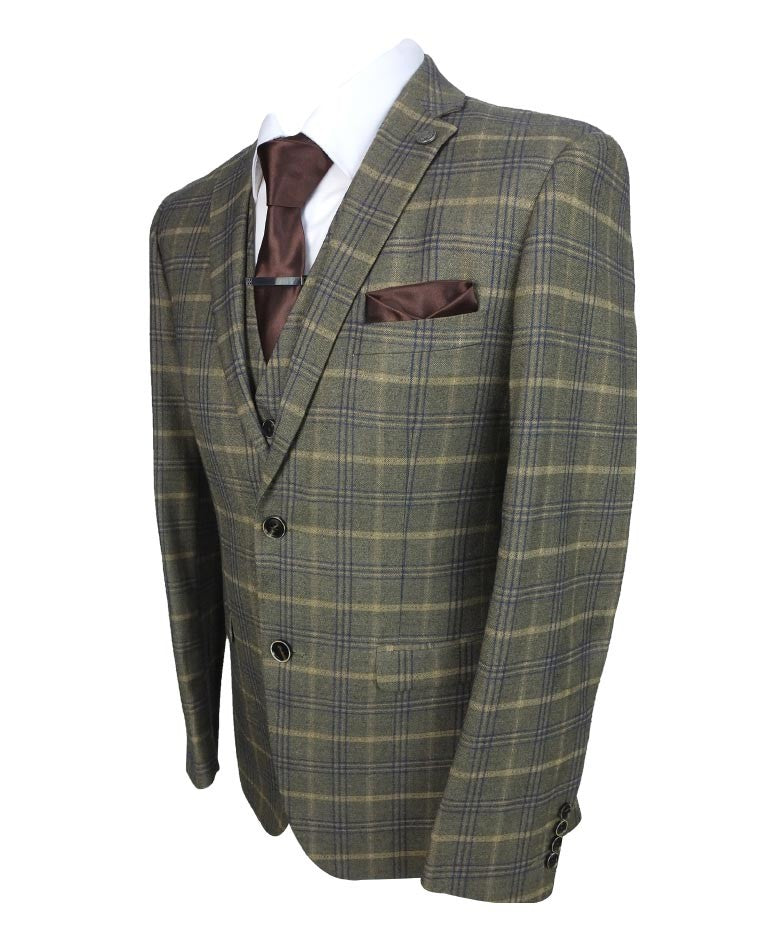 KENNETH Men’s Tailored Fit Retro Check Suit - Tan Brown