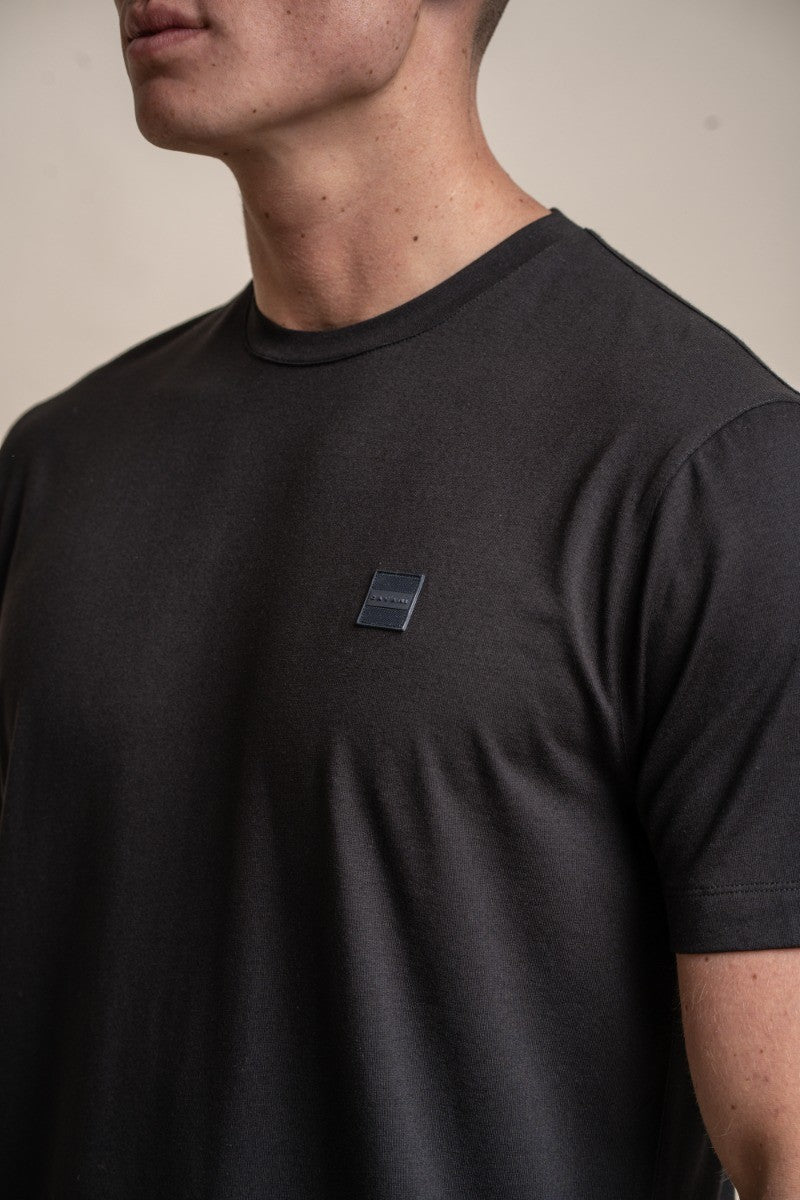 Mens Black Crew Neck Cotton T Shirt BOGART