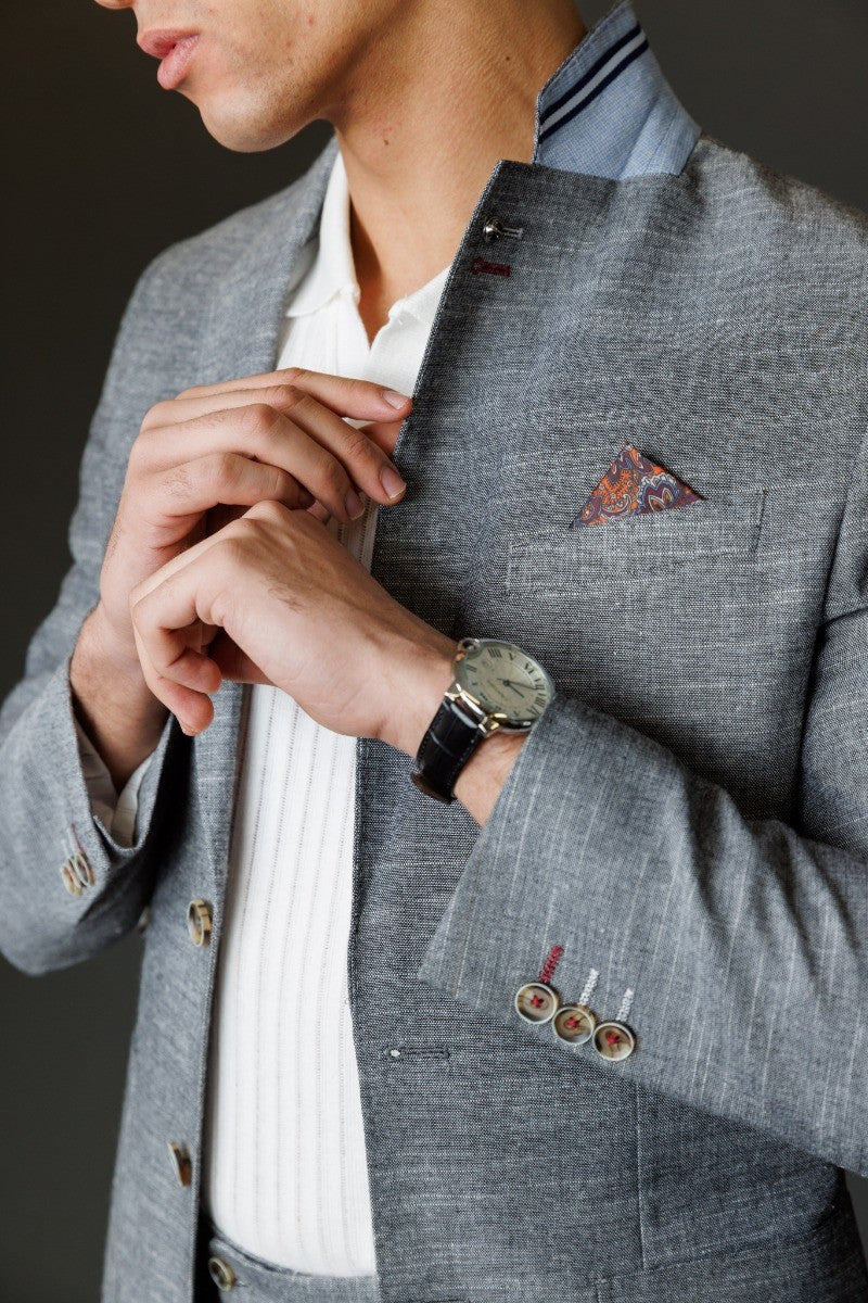 Rowan Grey Men's 2-Piece Textured Wedding Cotton Suit Set