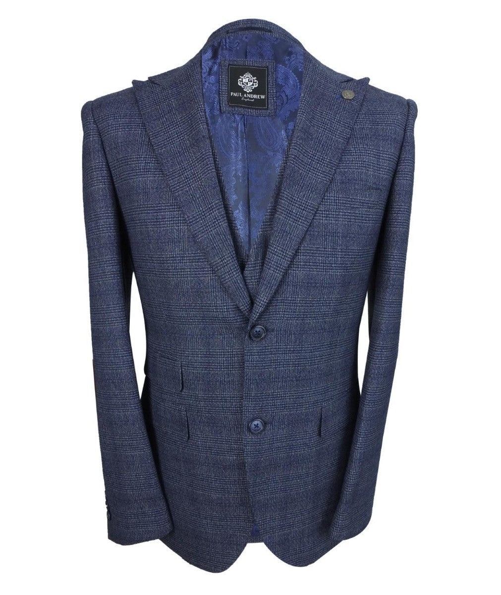 Men's Graham Royal Blue Tweed Check Classic Suit