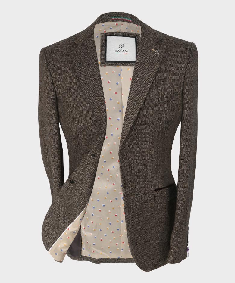 Men’s Brown Herringbone Tweed Slim Fit Suit Jacket MARTEZ
