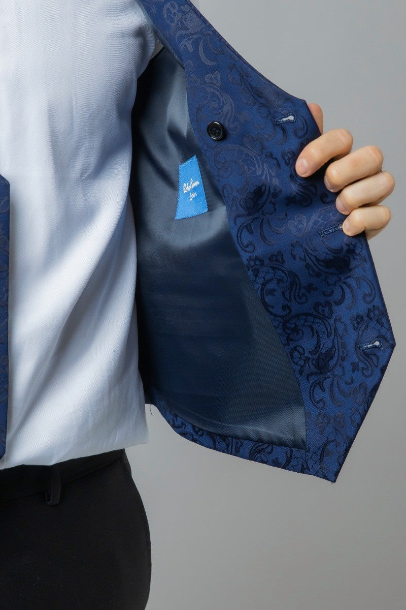 THOMAS Navy Blue Men's Slim Fit Patterned Suit