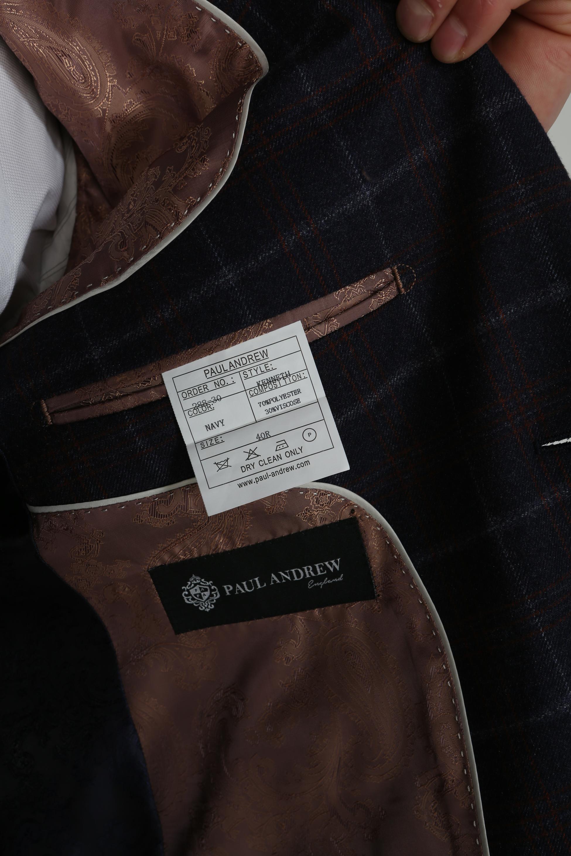 KENNETH Men’s Tailored Fit Retro Check Suit - Navy/Maroon