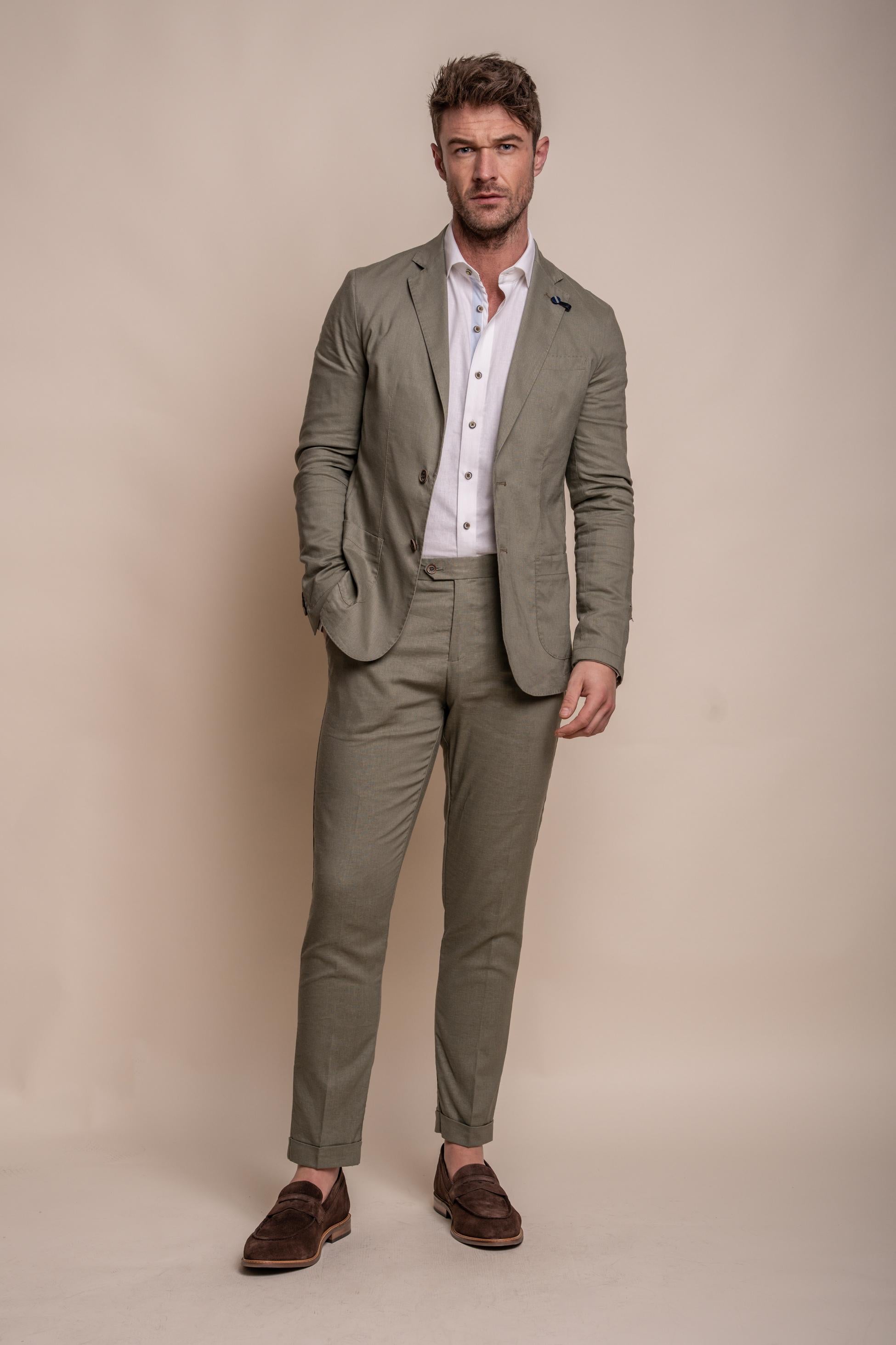 Mens Linen Slim Fit Suit Jacket - ALVARI - Sage Green