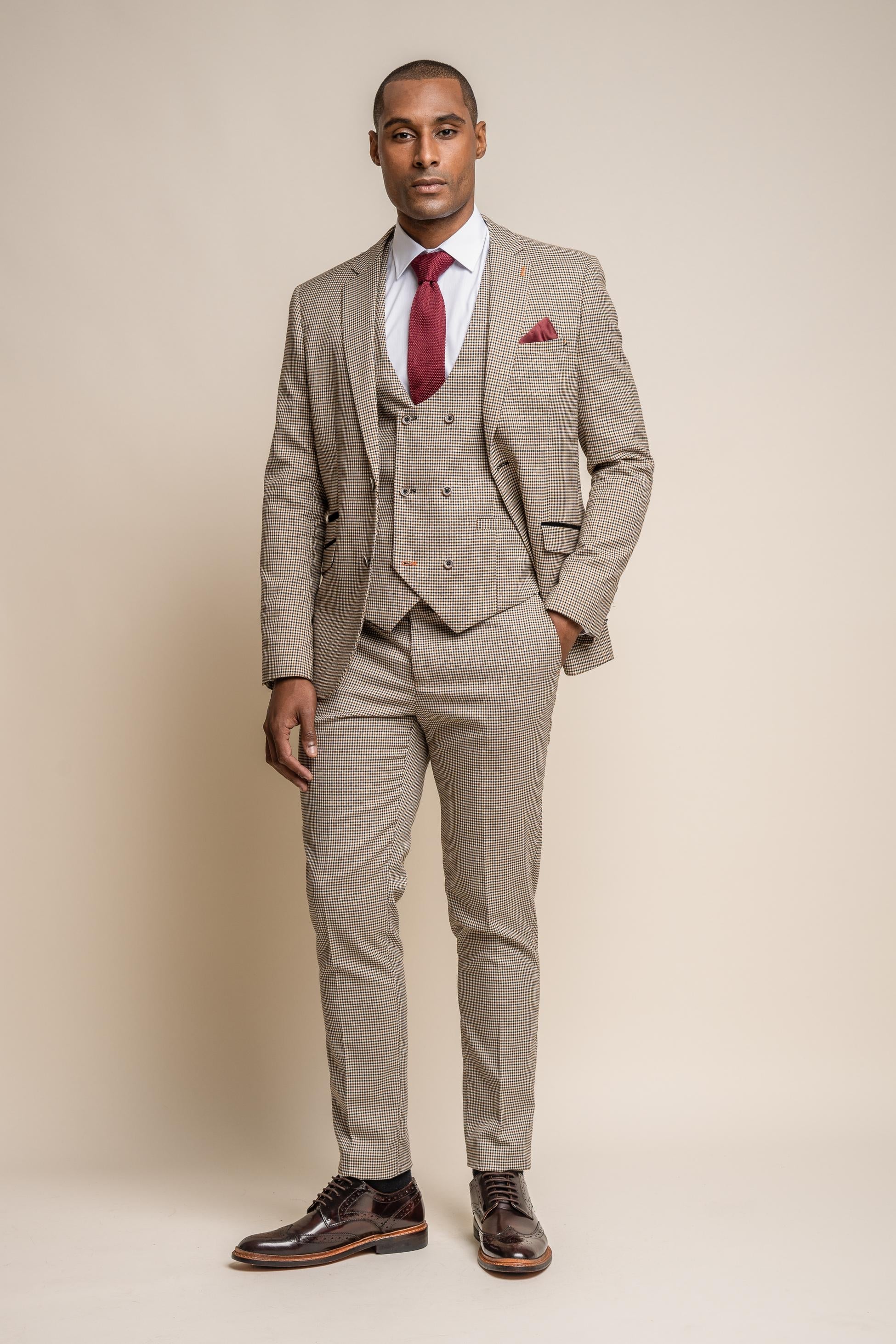 Men’s Tan Houndstooth Check Skinny Fit Suit Jacket ELWOOD