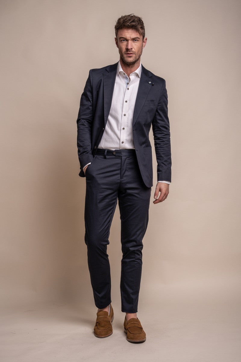 MARIO Navy Men's Cotton Slim Fit Formal Suit