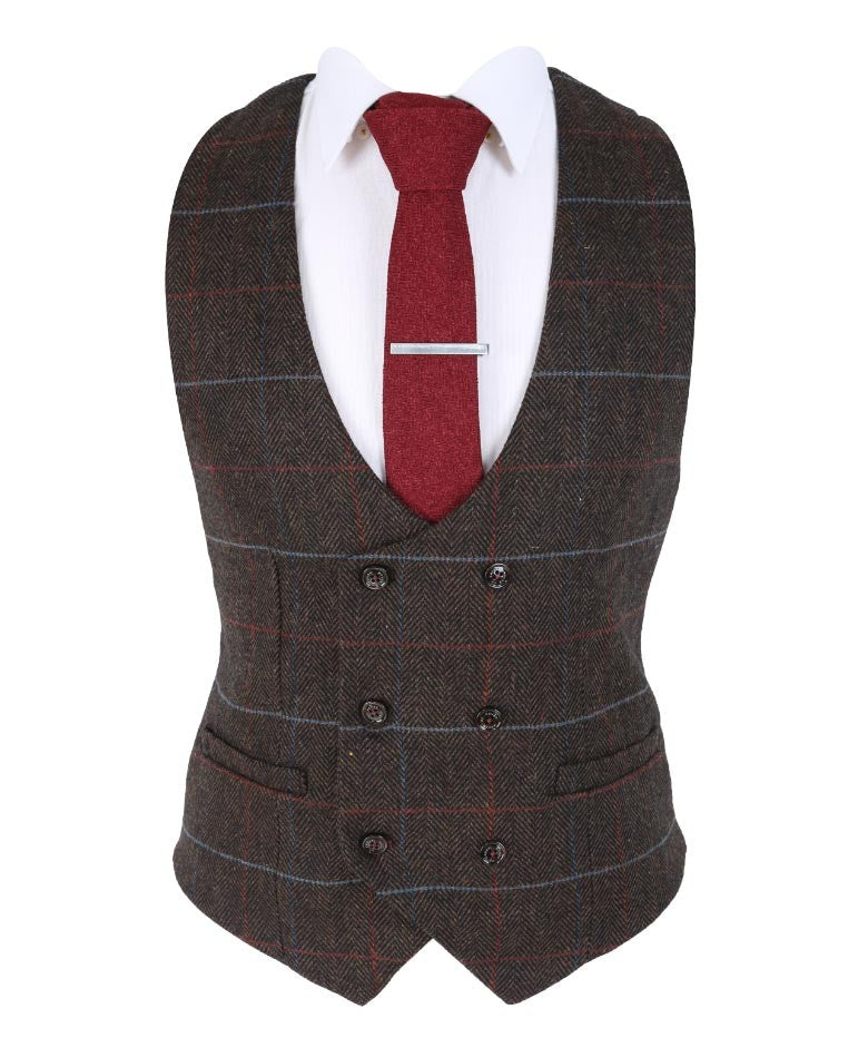 Men's Tommy Chocolate Brown Retro Check Slim Fit Suit