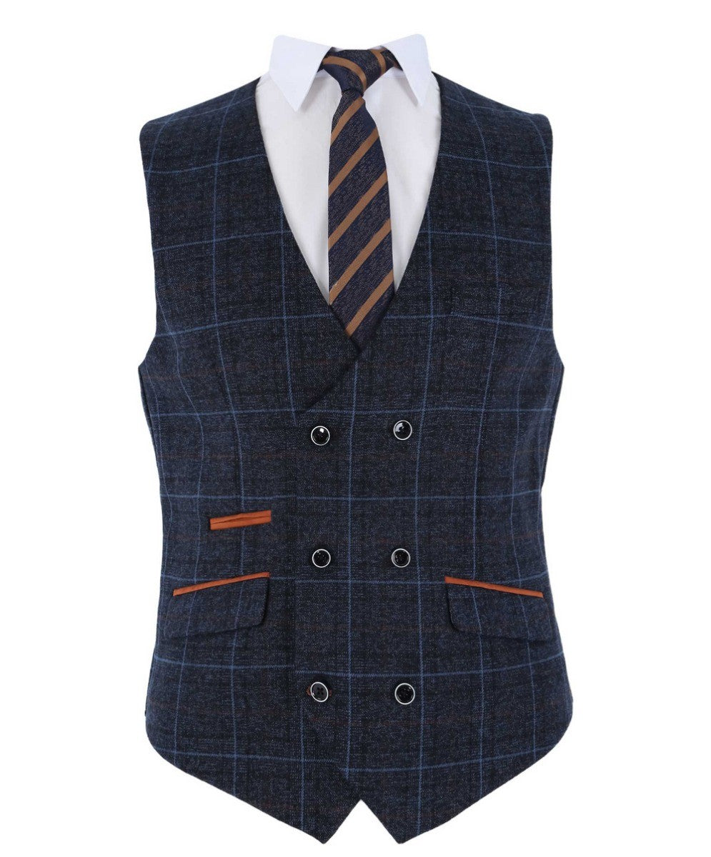 Men's Anthony Navy Blue Retro Check Tailored Heritage Suit