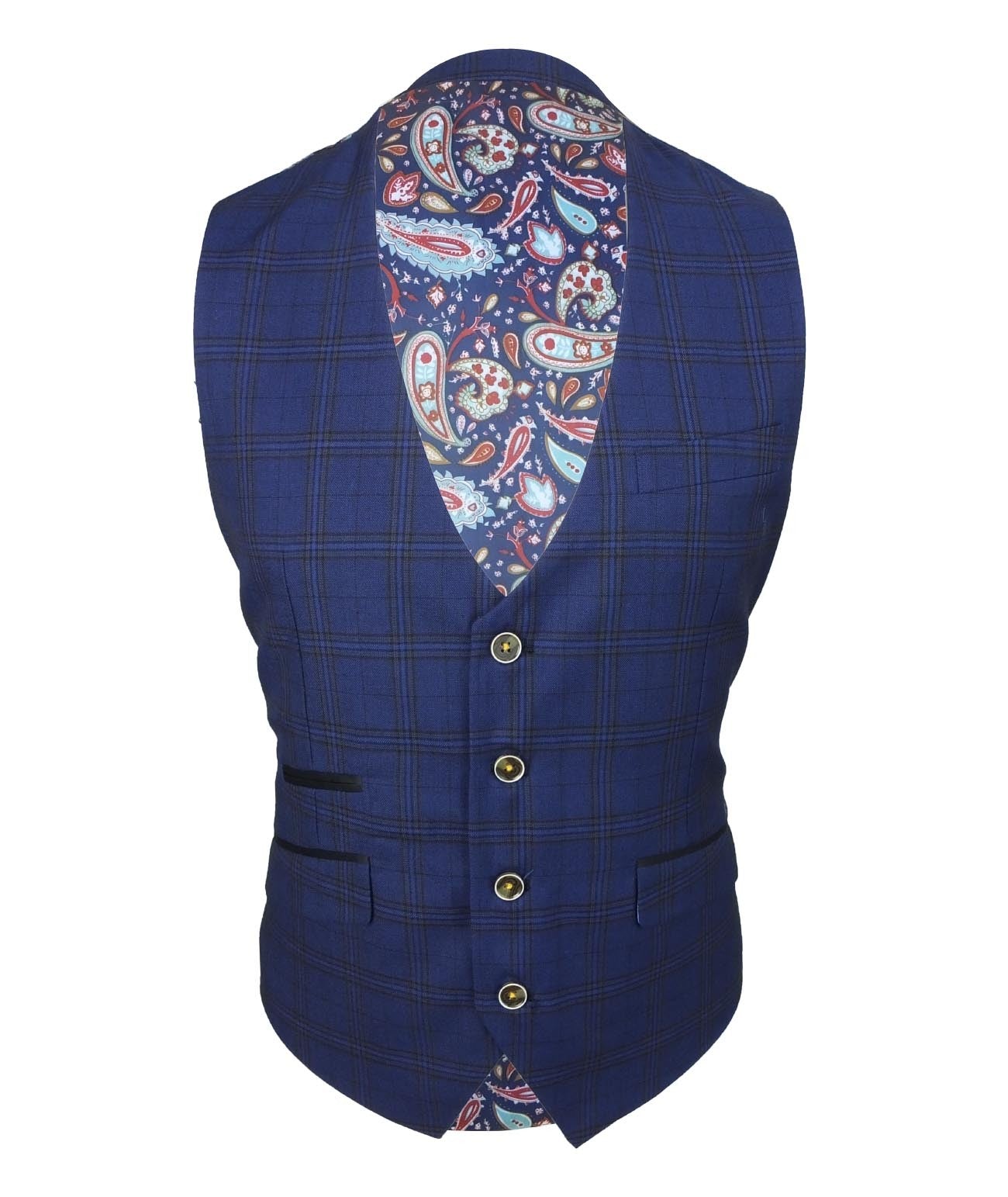 Men's Marcello Navy Blue Check 3-Piece Slim Fit Suit