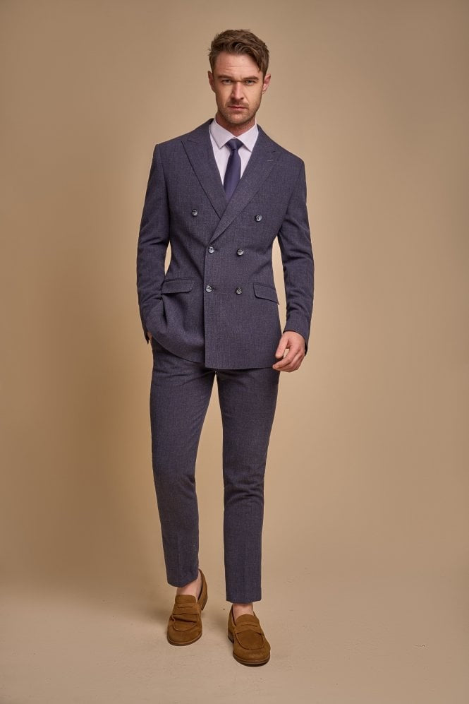 TOKYO Navy Blue Men's Double Breasted Slim Fit Suit