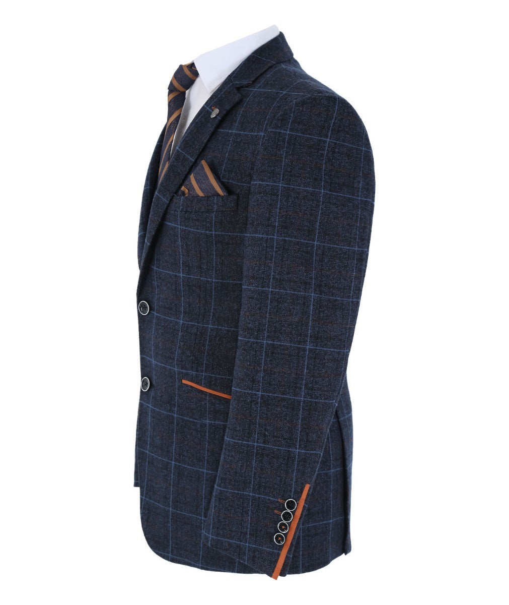 Men’s Navy Retro Check Tailored Fit Suit Jacket ANTHONY