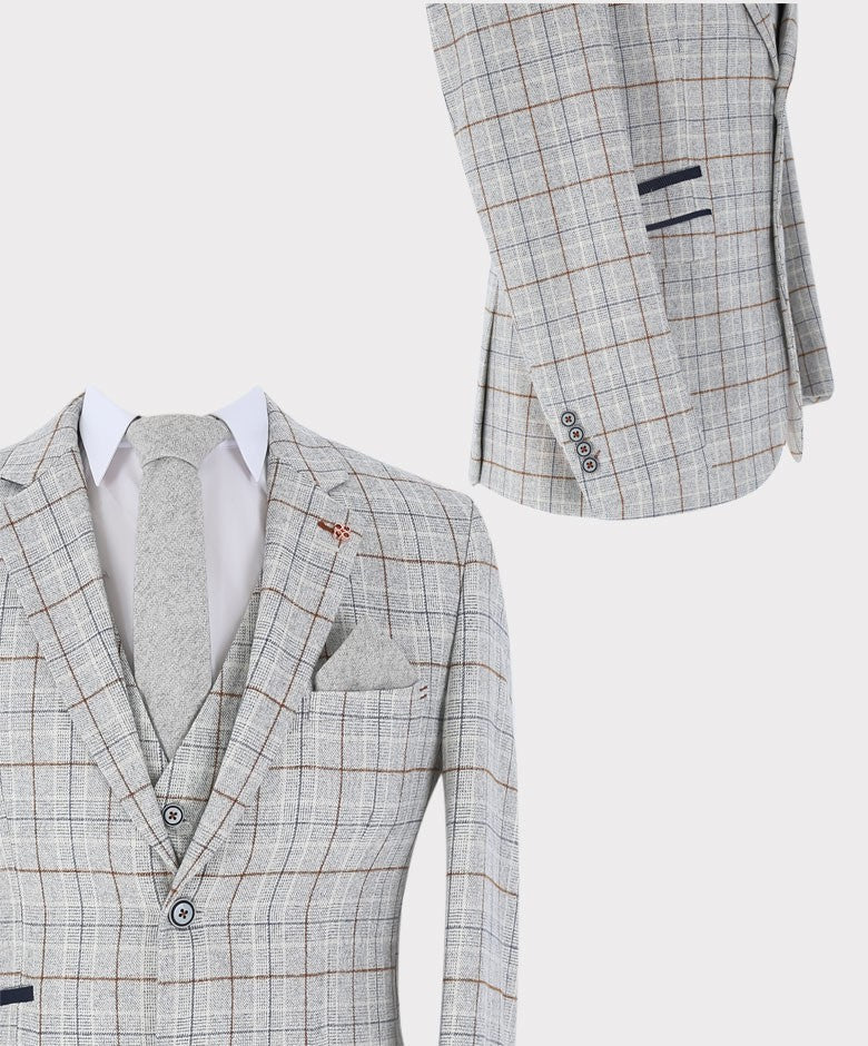 Men's Cody Ice Blue 3-Piece Tweed Windowpane Formal Slim Fit Set