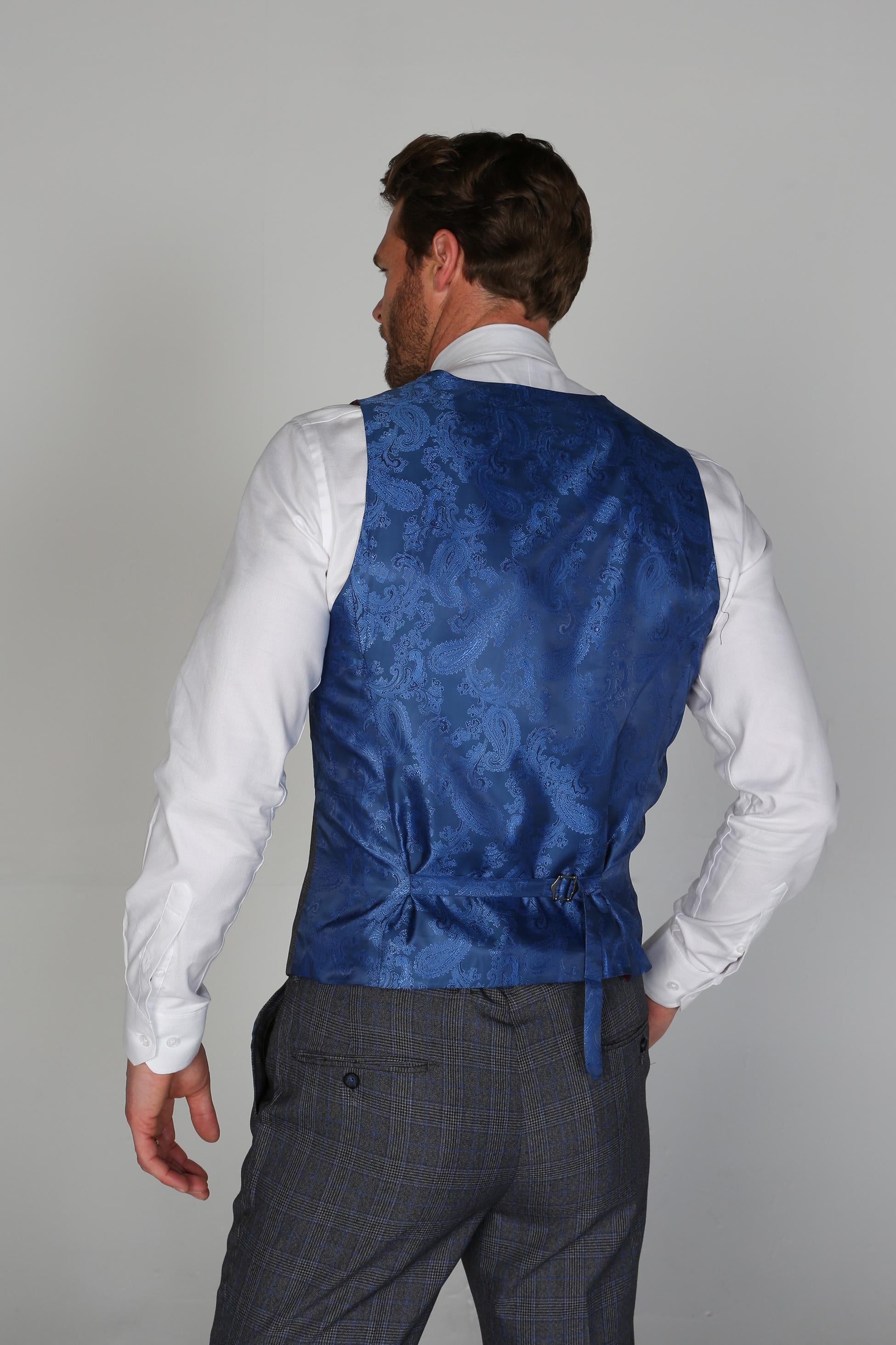 Men's Henry Grey-Blue Textured Check Tailored Formal Suit