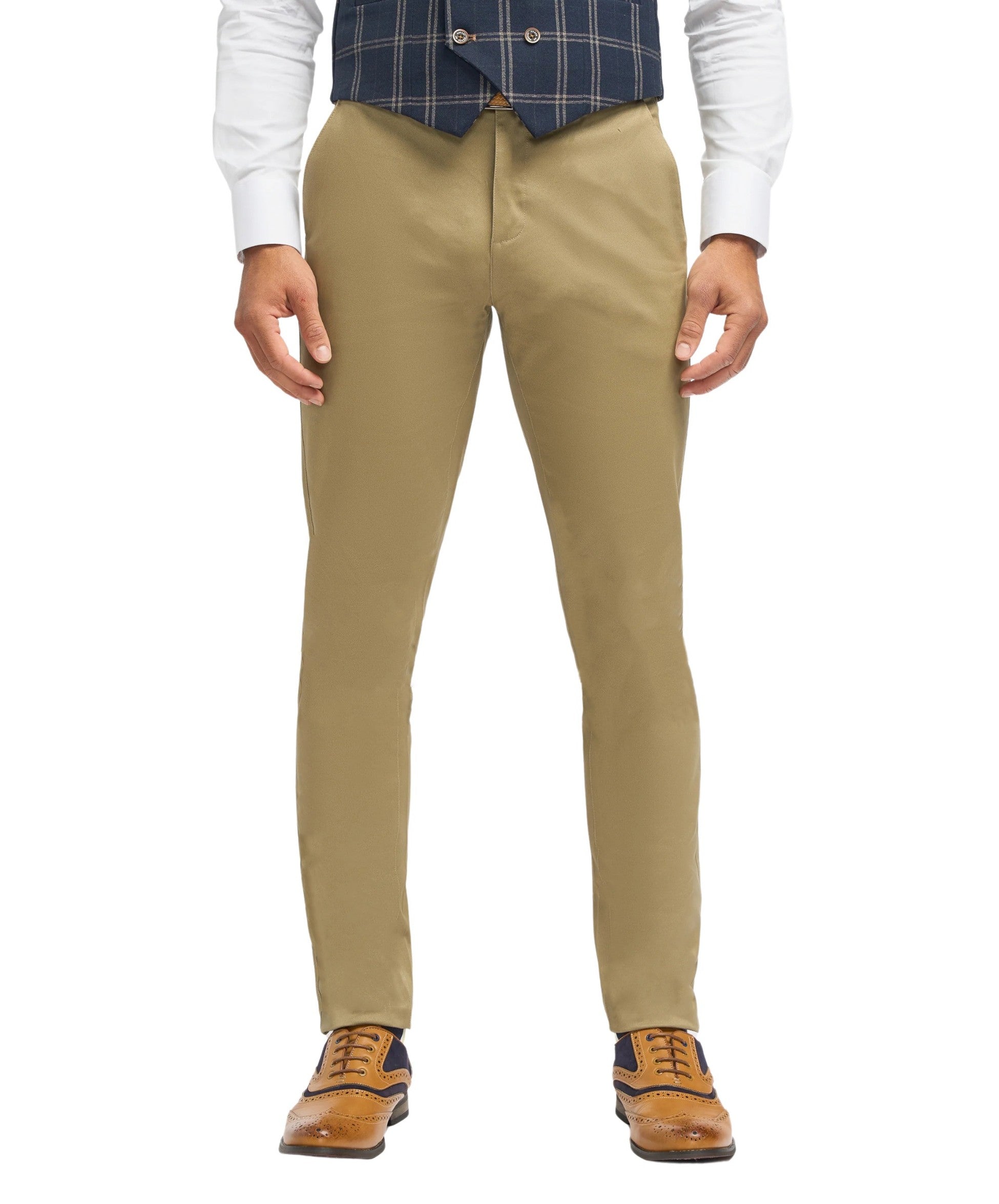 Men's Hardy Navy Check Blazer with Double-Breasted Waistcoat & Stone Beige Chinos