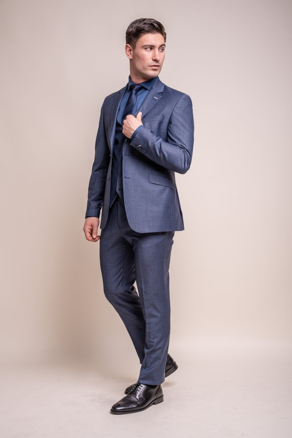 BOND Navy Check Men's Wool Blend Slim Fit Suit