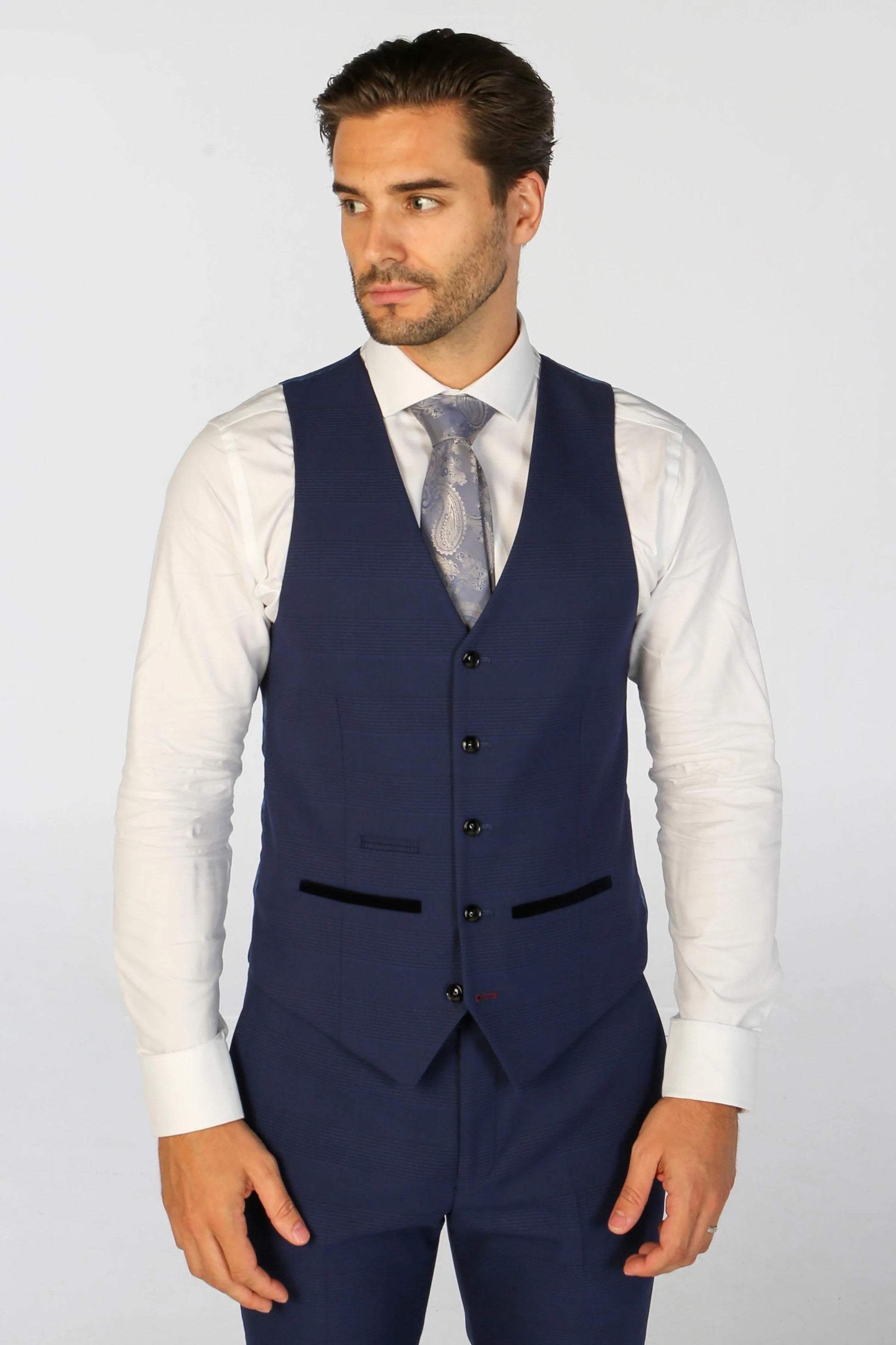 Men's Mark Deep Navy Blue Check Tailored Fit Business Suit