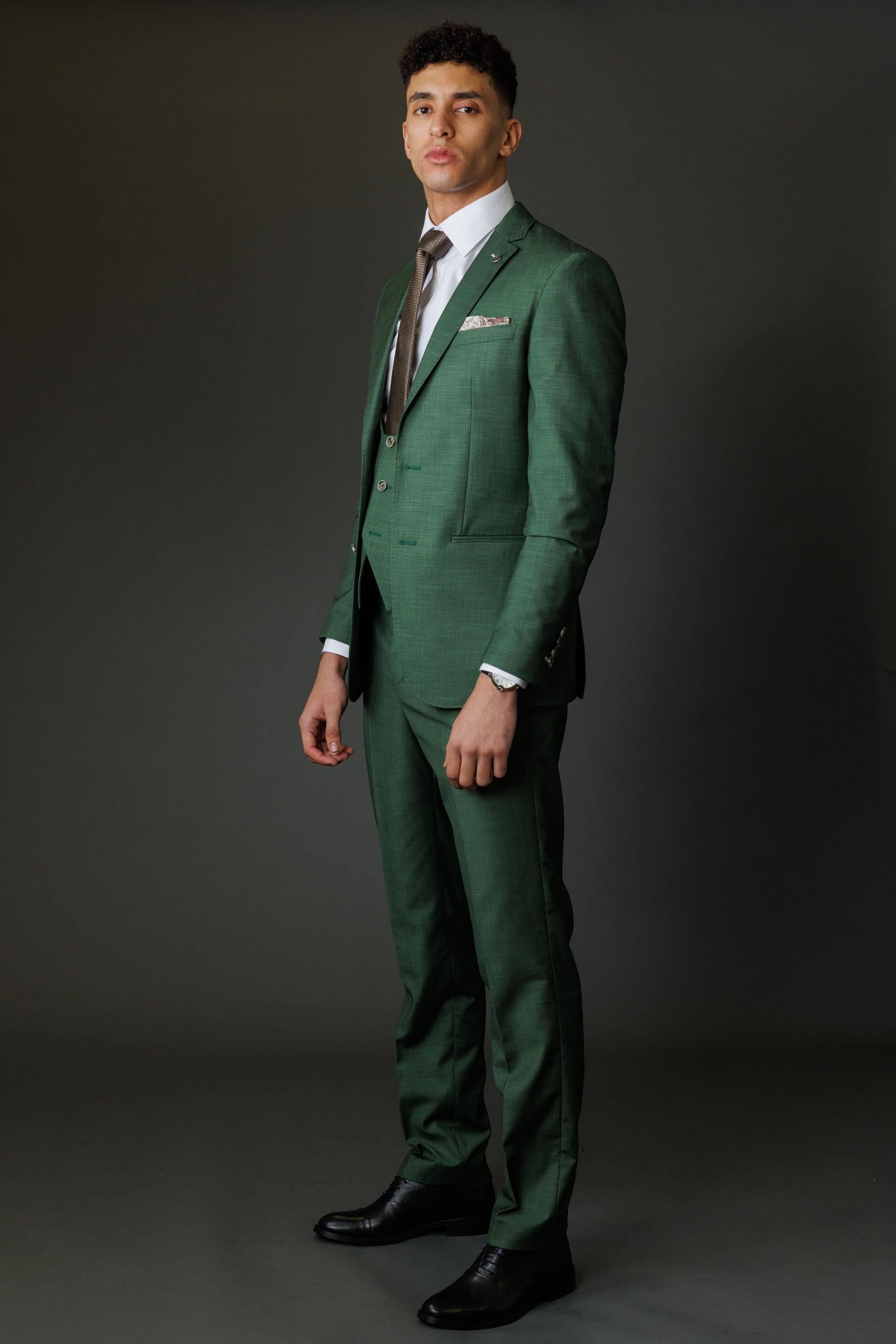 Men's Camden Emerald Green Lightweight Self-Pattern Slim Suit