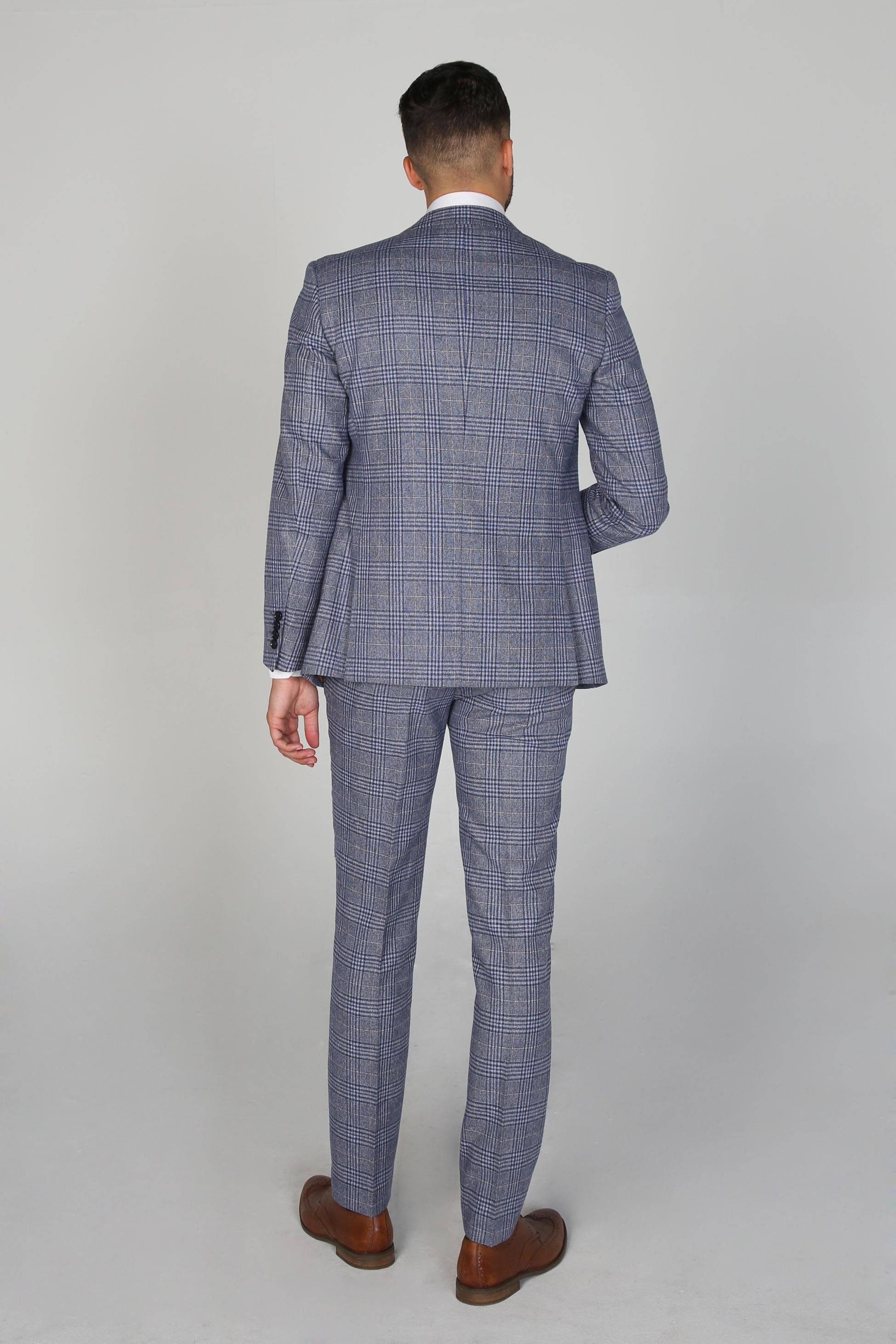 Men's Victor Sapphire Blue Retro Check Tailored Fit Suit