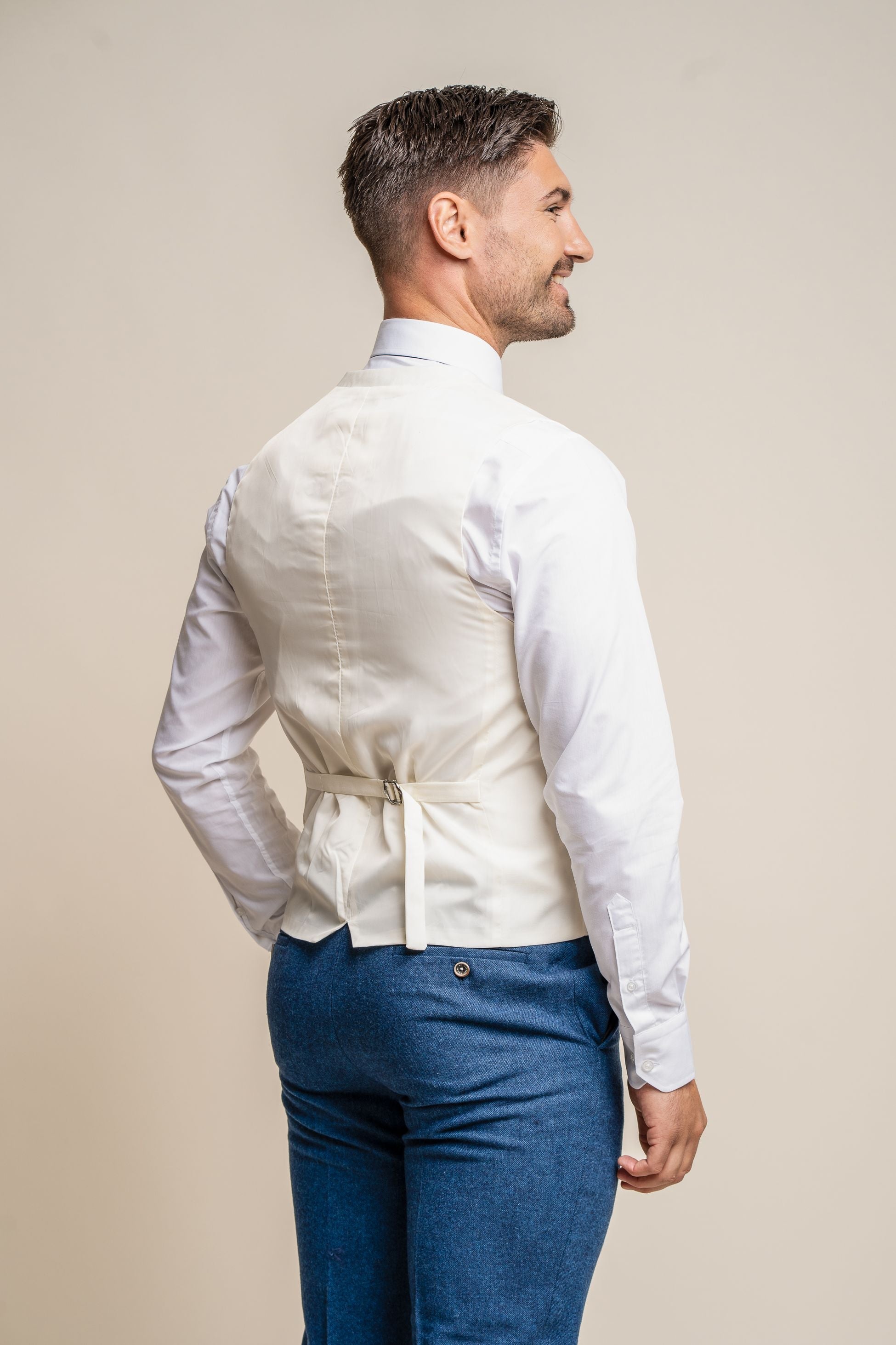 Orson Blue Men's Suit with Marco Ecru Waistcoat Combined Set