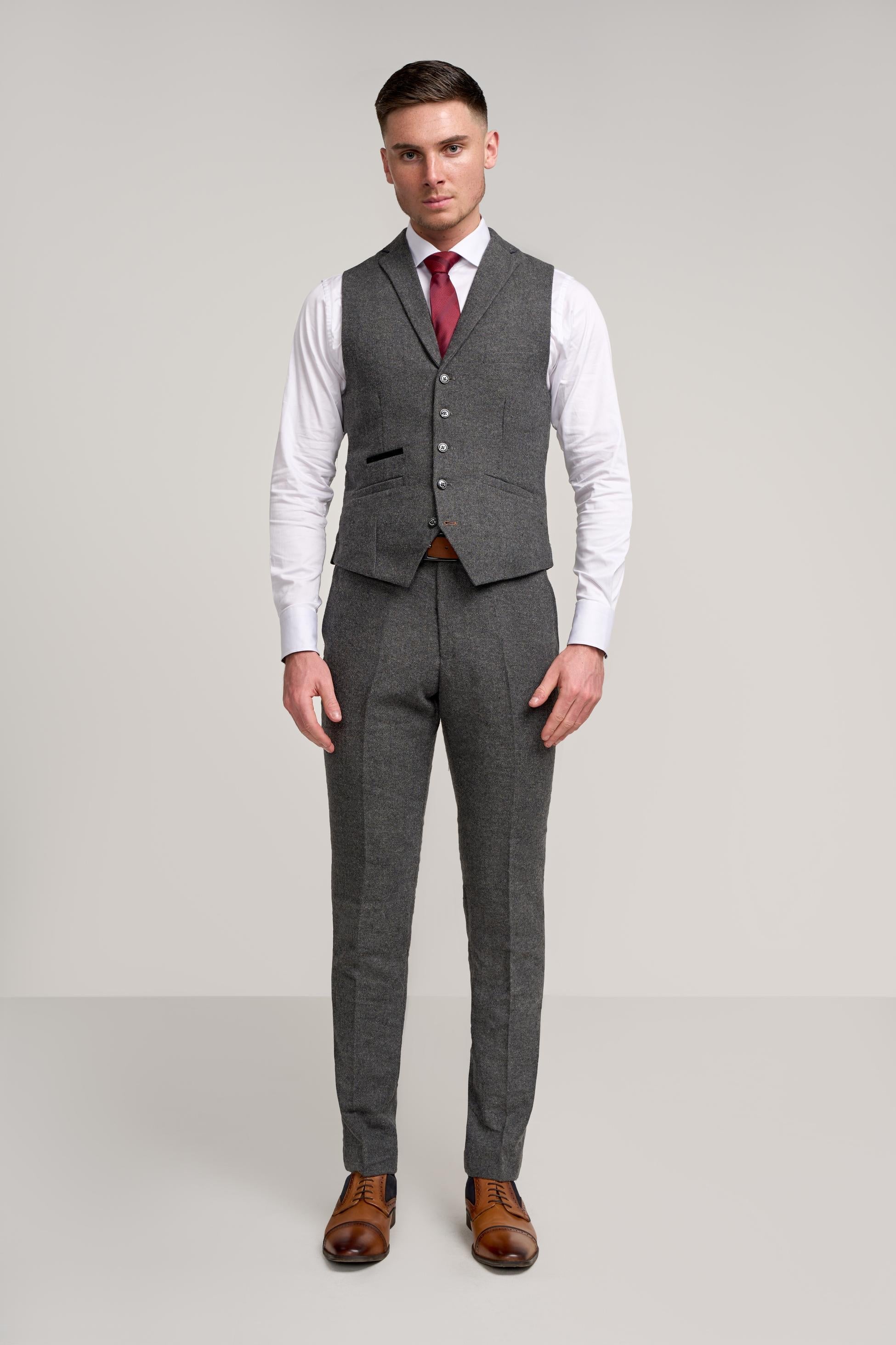 COSMO Grey Men's Herringbone Tweed Suit