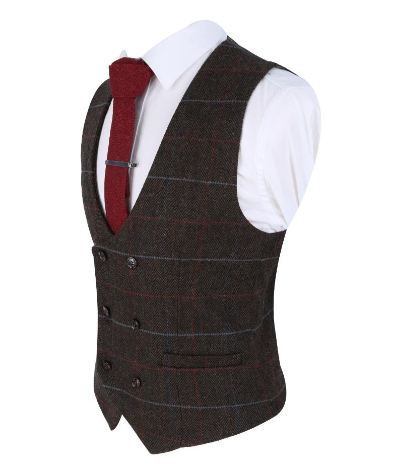 Men's Tommy Chocolate Brown Retro Check Slim Fit Suit