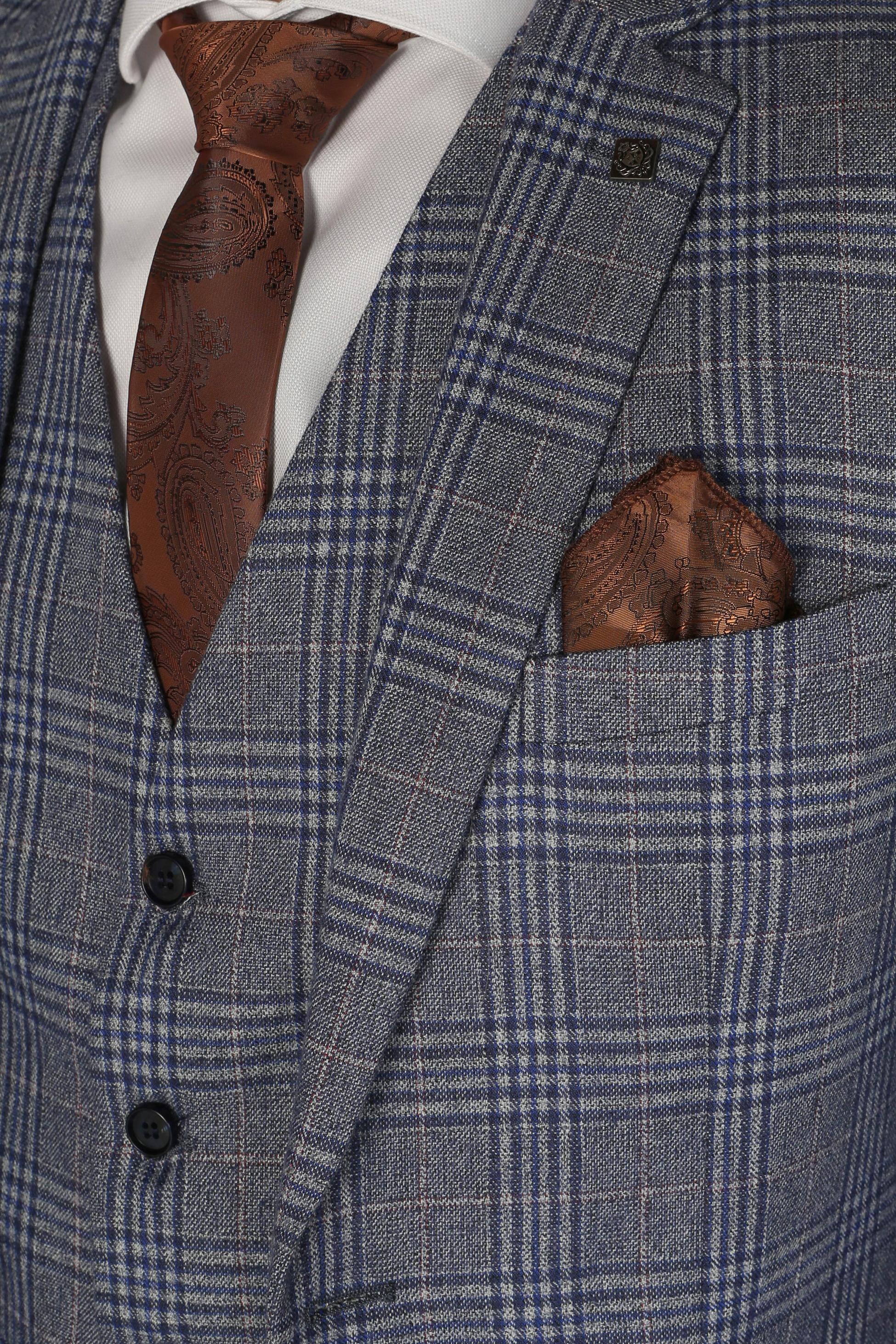 Men's Victor Sapphire Blue Retro Check Tailored Fit Suit