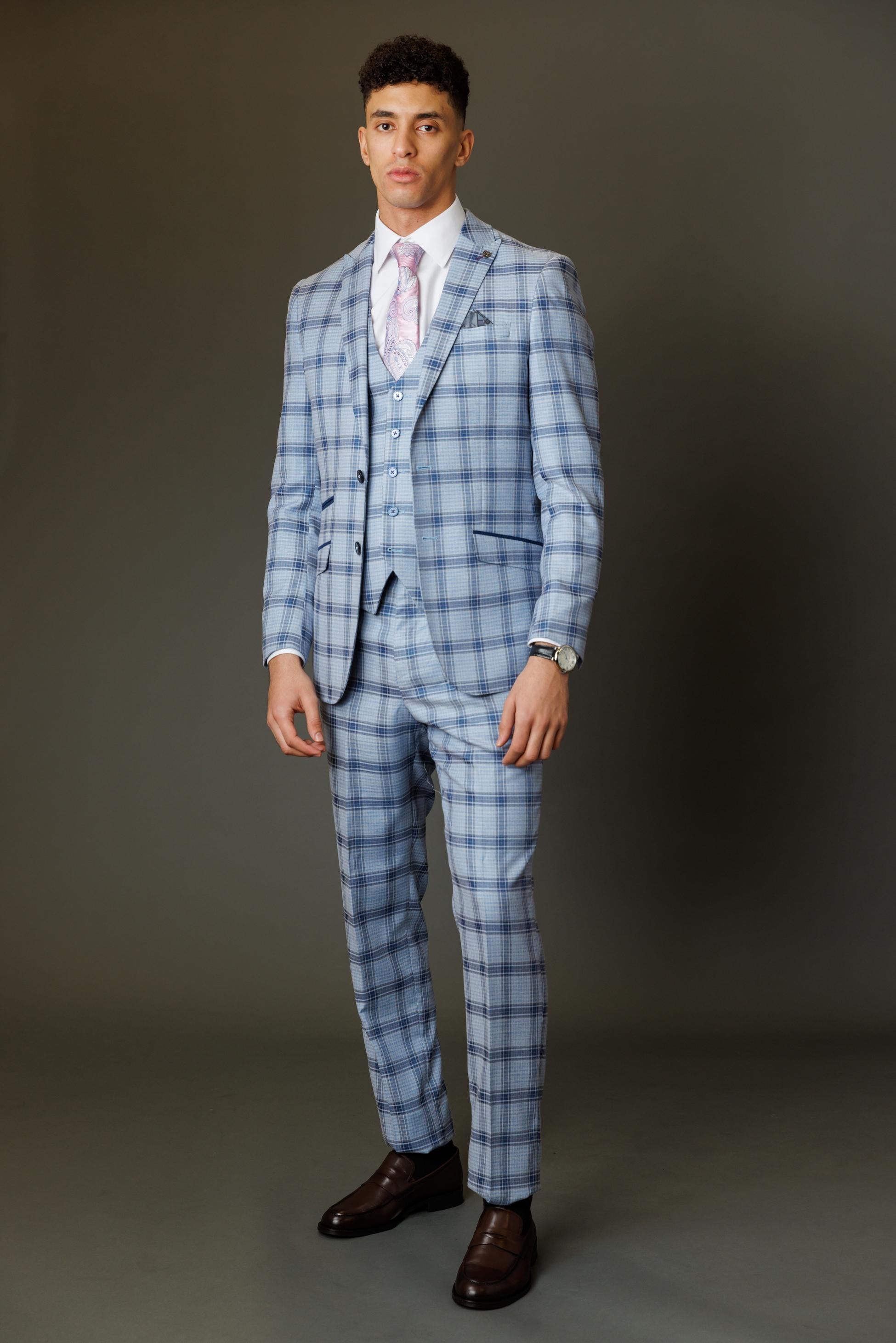 Men's Blake Powder Blue Windowpane Check Slim Fit Suit